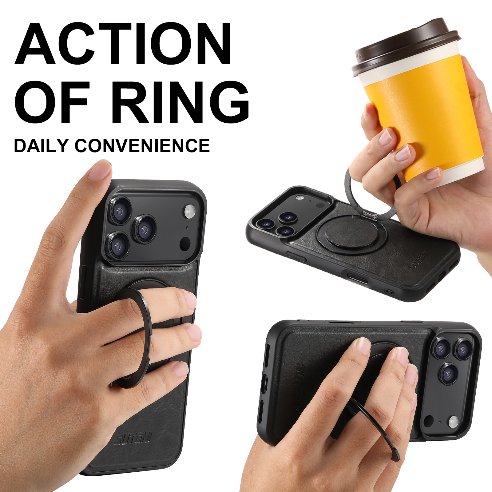 SUTENI G3YL Oil Wax PU Leather Magnet Wireless Charging Phone Case 360° Rotating Stand Buckle For iPhone 16 Pro Max 15 Plus 14 Pro 13 12