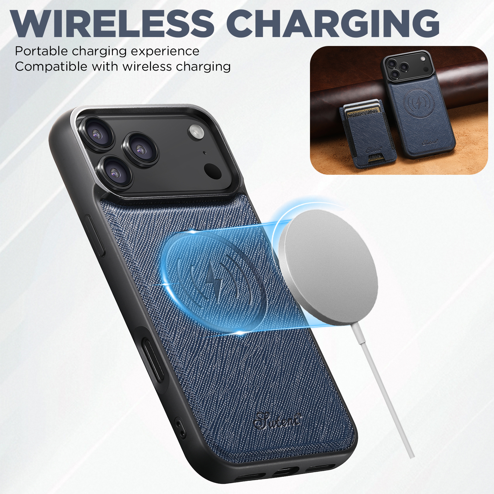 SUTENI H17SZ Wireless Charging Magnet Phone Case Card Holder Stand Faux Leather For iPhone 17 Pro Max 16 Plus 15 14 13 12