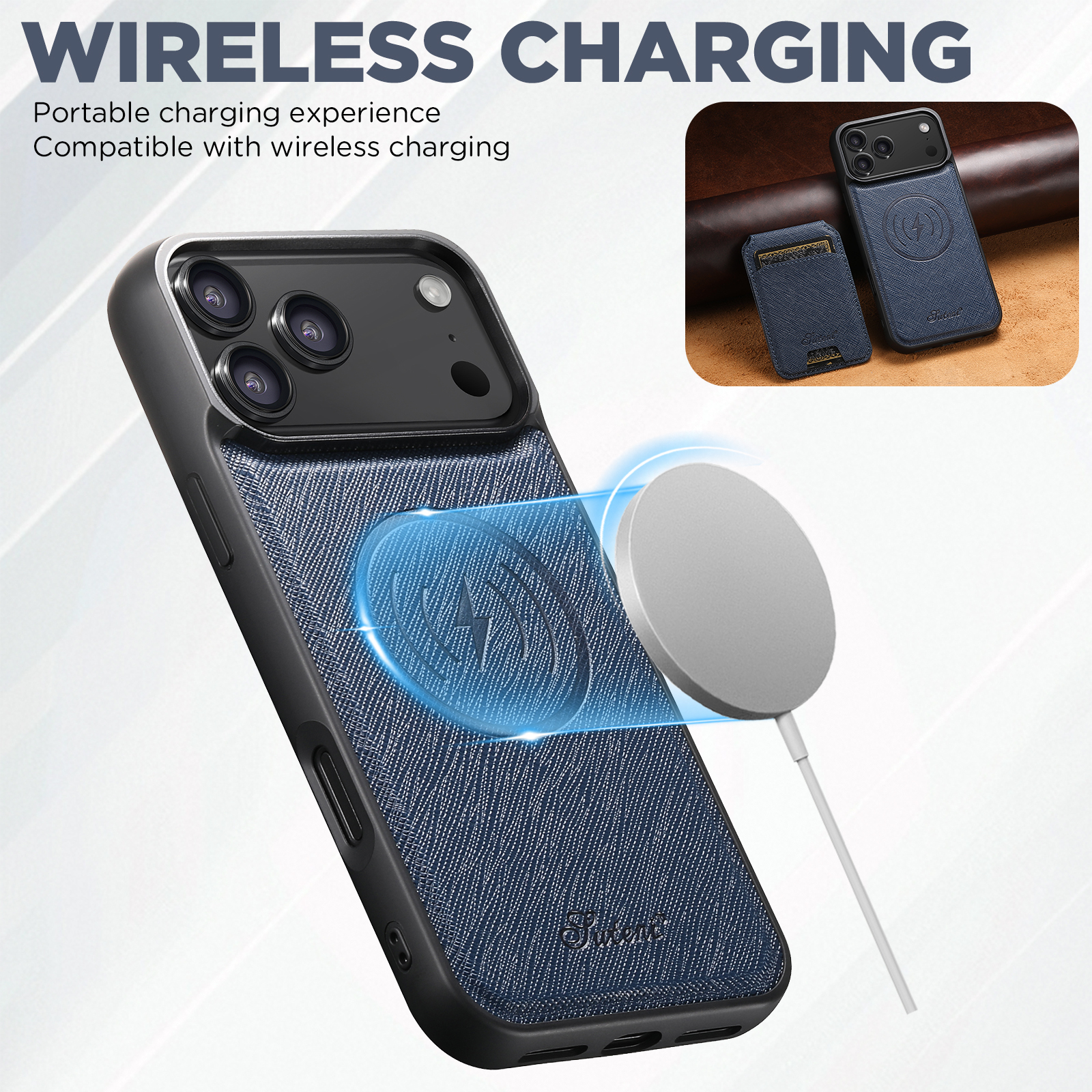 SUTENI H18SZ Phone Case Wireless Charging Magnet Card Holder Stand Faux Leather For iPhone 17 Pro Max 16 Plus 15 14 13 12