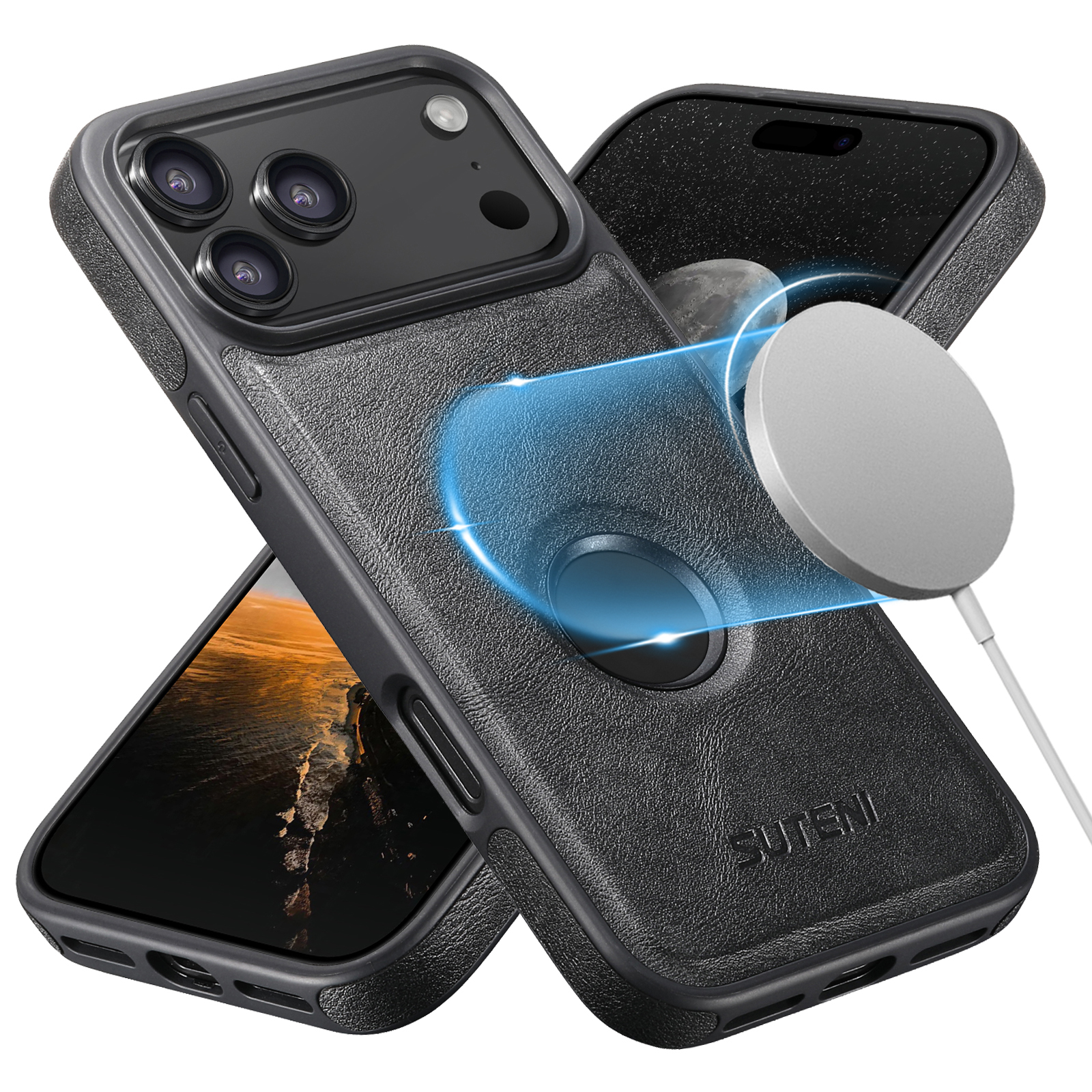 SUTENI G1 Wireless Charging Luxury Faux Leather Magnet Phone Case For iPhone 17 Pro Max 16 Plus 15 14 13 12