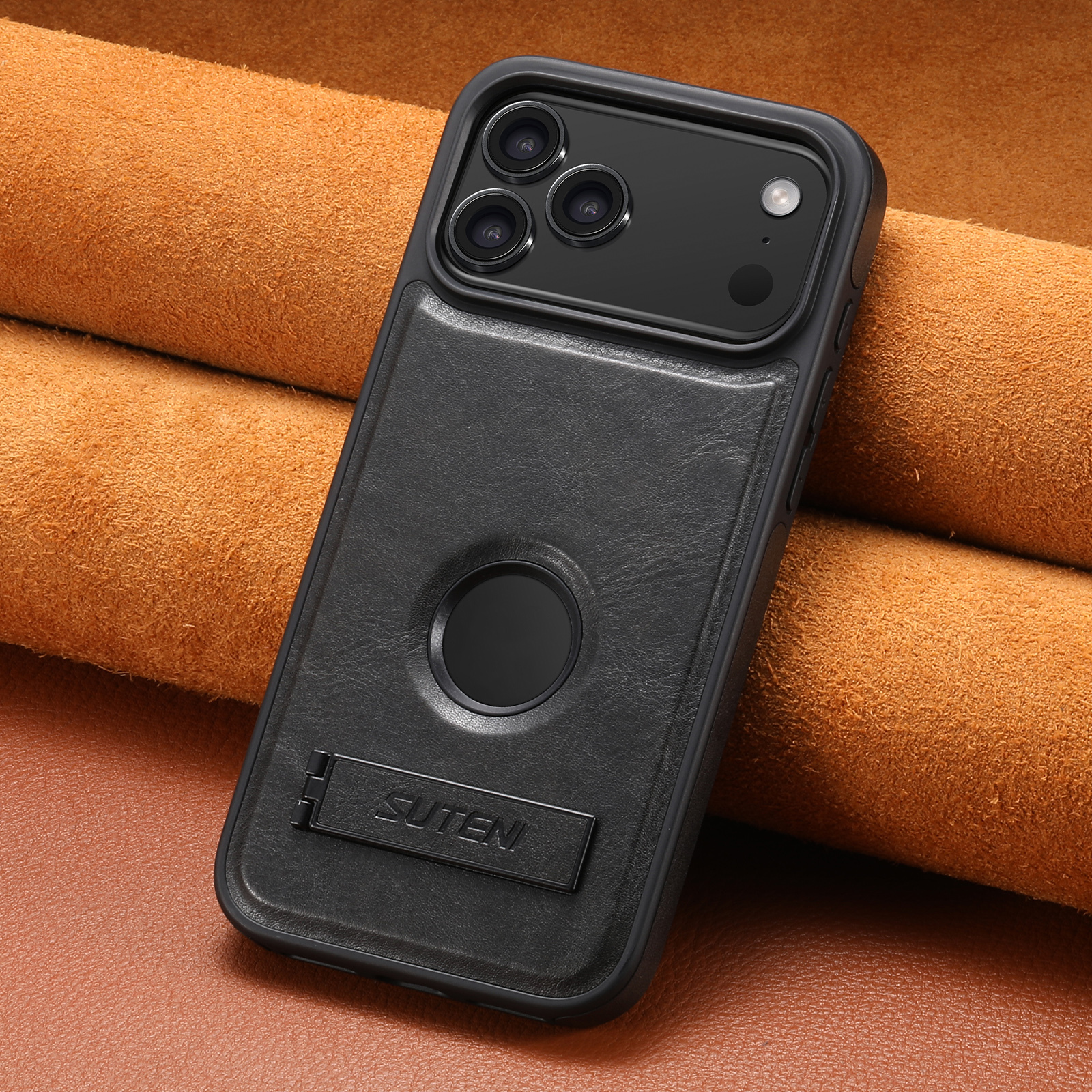 SUTENI G2YL Luxury Faux Leather Phone Case Stand Magnet Wireless Charging Smooth Surface For iPhone 17 Pro Max 16 Plus 15 14 13 12