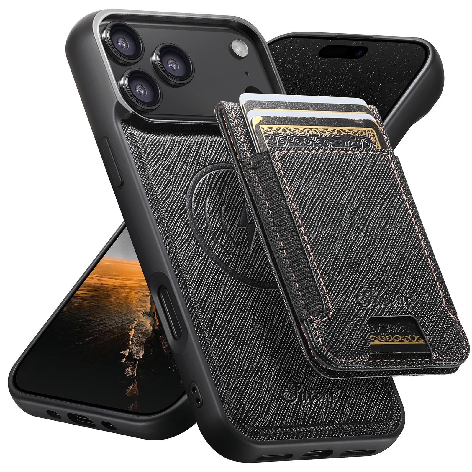SUTENI H17SZ Wireless Charging Magnet Phone Case Card Holder Stand Faux Leather For iPhone 17 Pro Max 16 Plus 15 14 13 12