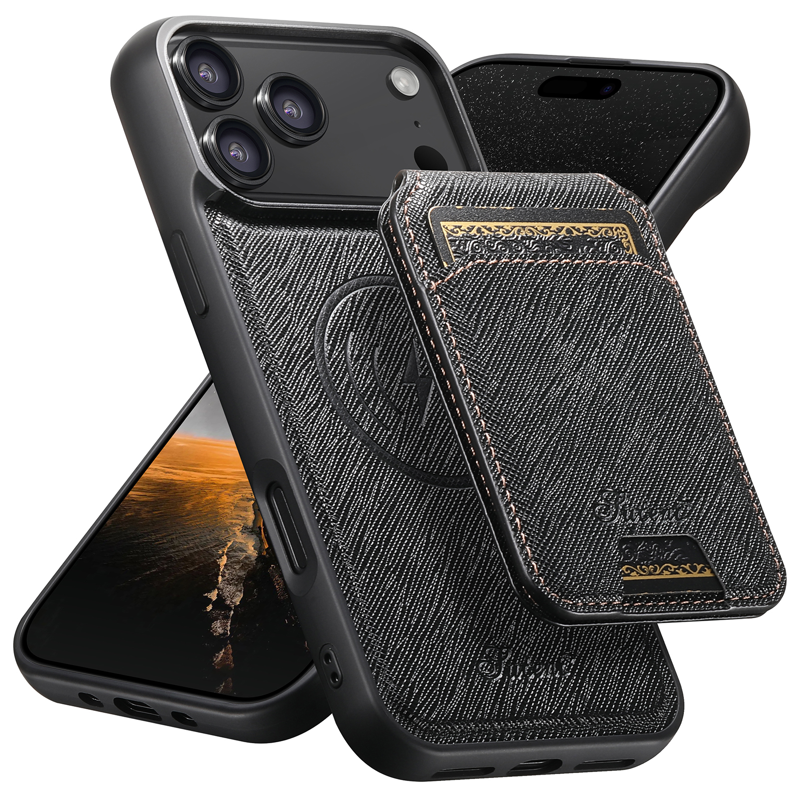 SUTENI H18SZ Phone Case Wireless Charging Magnet Card Holder Stand Faux Leather For iPhone 17 Pro Max 16 Plus 15 14 13 12