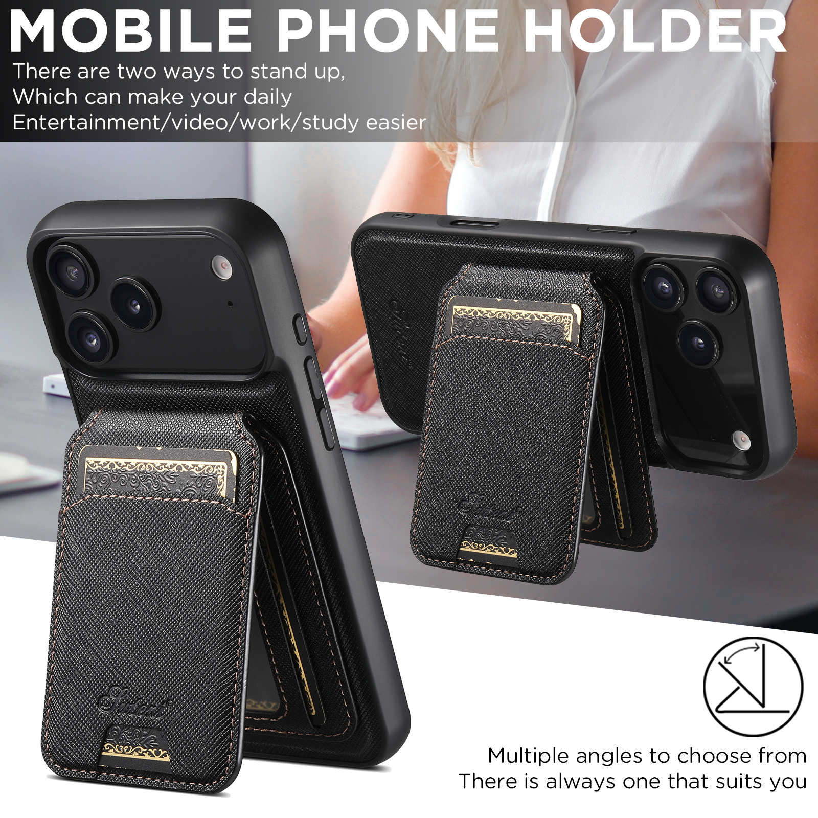 SUTENI H18SZ Phone Case Wireless Charging Magnet Card Holder Stand Faux Leather For iPhone 17 Pro Max 16 Plus 15 14 13 12