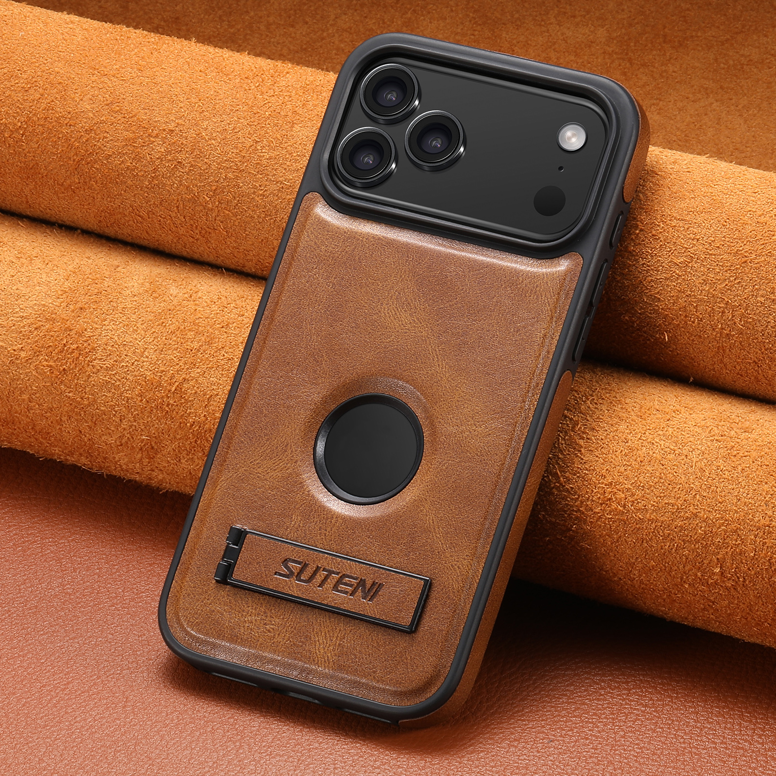 SUTENI G2YL Luxury Faux Leather Phone Case Stand Magnet Wireless Charging Smooth Surface For iPhone 17 Pro Max 16 Plus 15 14 13 12