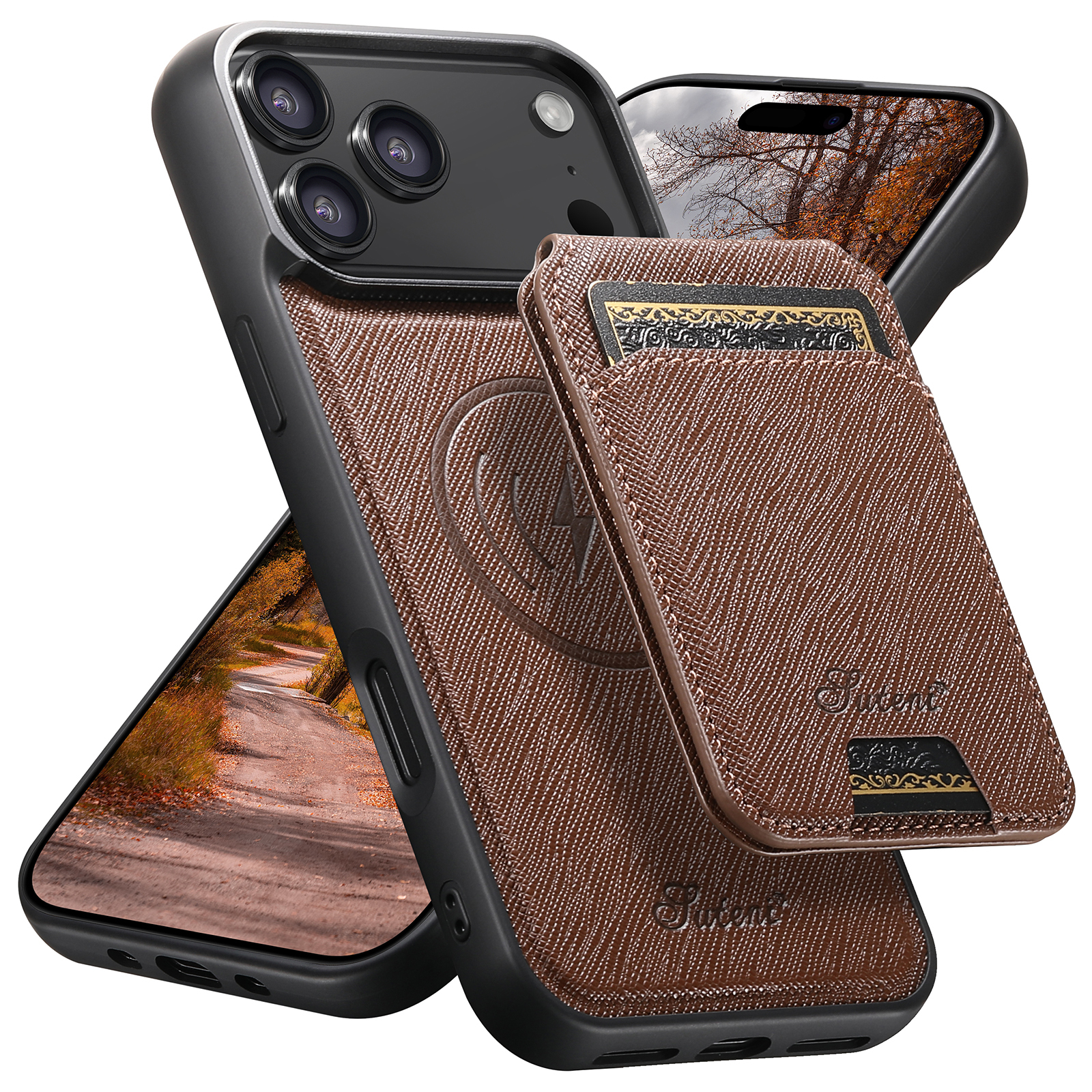 SUTENI H18SZ Phone Case Wireless Charging Magnet Card Holder Stand Faux Leather For iPhone 17 Pro Max 16 Plus 15 14 13 12