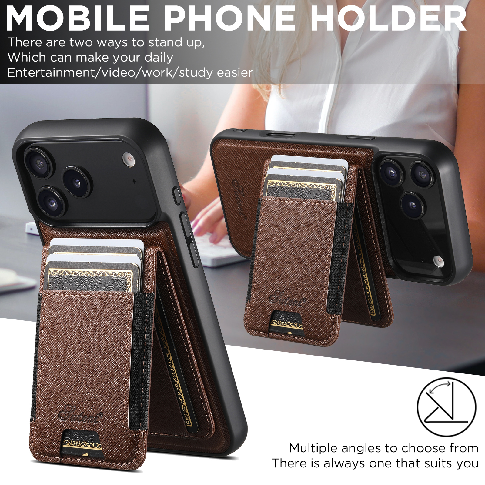 SUTENI H17SZ Wireless Charging Magnet Phone Case Card Holder Stand Faux Leather For iPhone 17 Pro Max 16 Plus 15 14 13 12