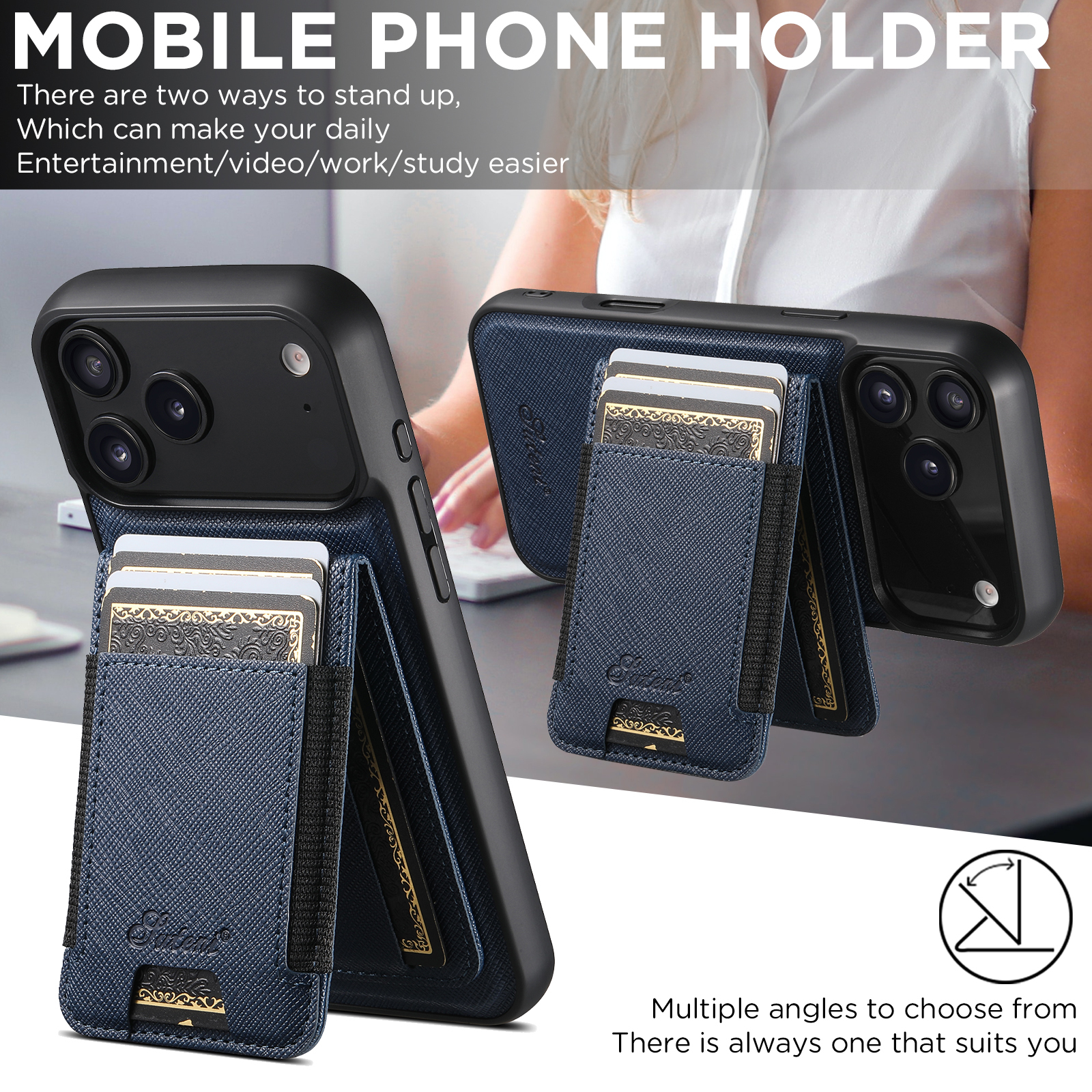 SUTENI H17SZ Wireless Charging Magnet Phone Case Card Holder Stand Faux Leather For iPhone 17 Pro Max 16 Plus 15 14 13 12