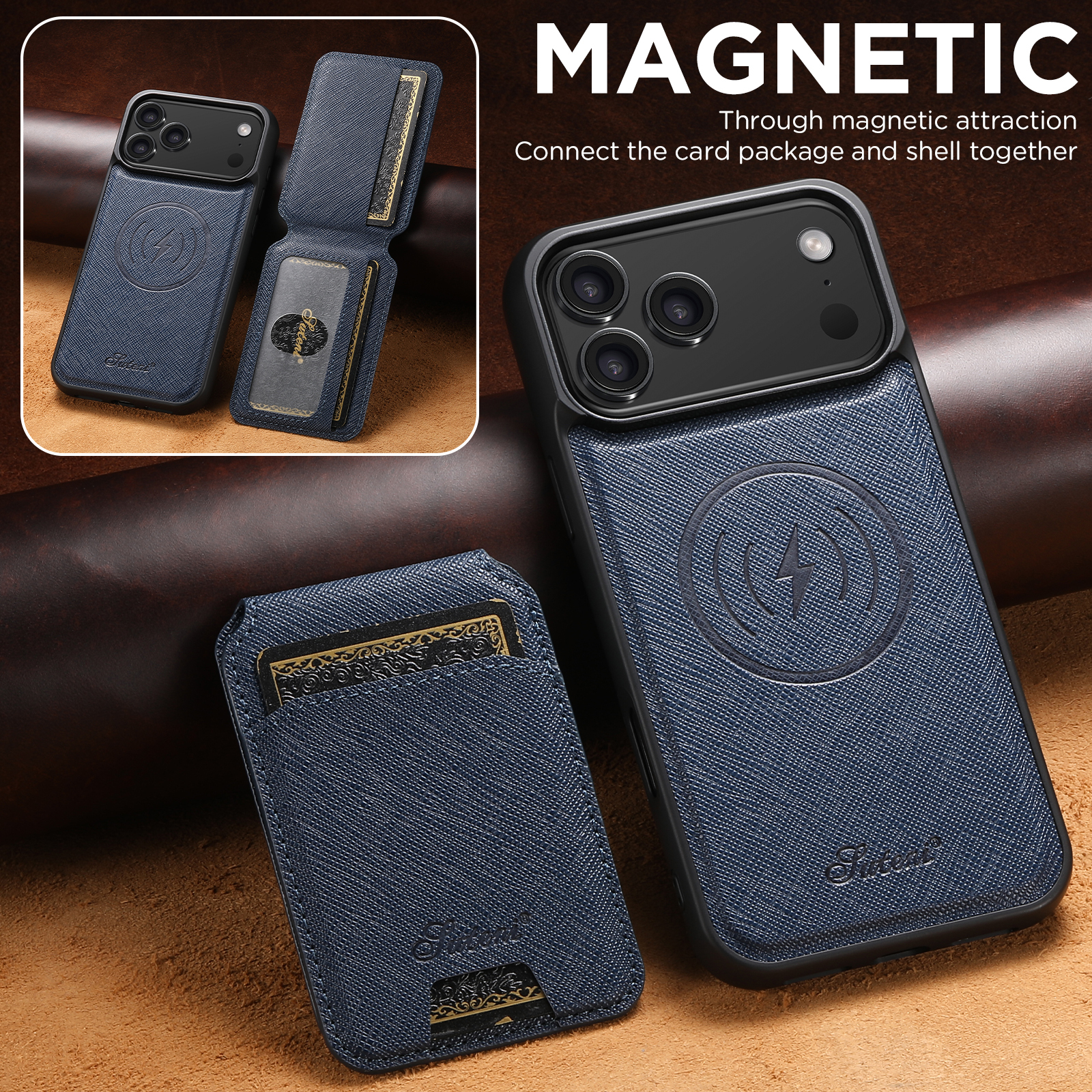 SUTENI H18SZ Phone Case Wireless Charging Magnet Card Holder Stand Faux Leather For iPhone 17 Pro Max 16 Plus 15 14 13 12