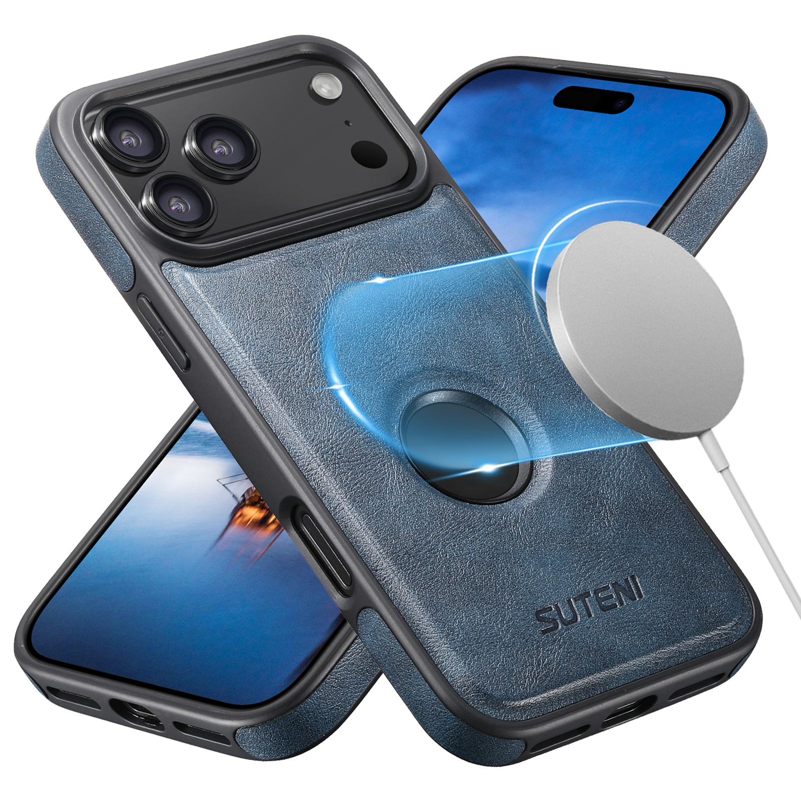 SUTENI G1 Wireless Charging Luxury Faux Leather Magnet Phone Case For iPhone 17 Pro Max 16 Plus 15 14 13 12