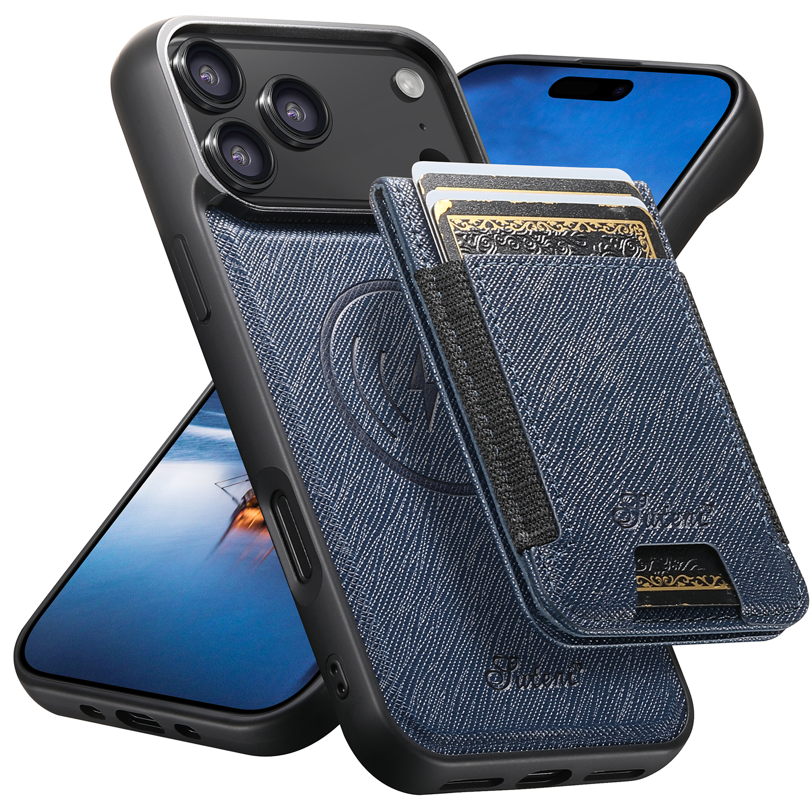 SUTENI H17SZ Wireless Charging Magnet Phone Case Card Holder Stand Faux Leather For iPhone 17 Pro Max 16 Plus 15 14 13 12
