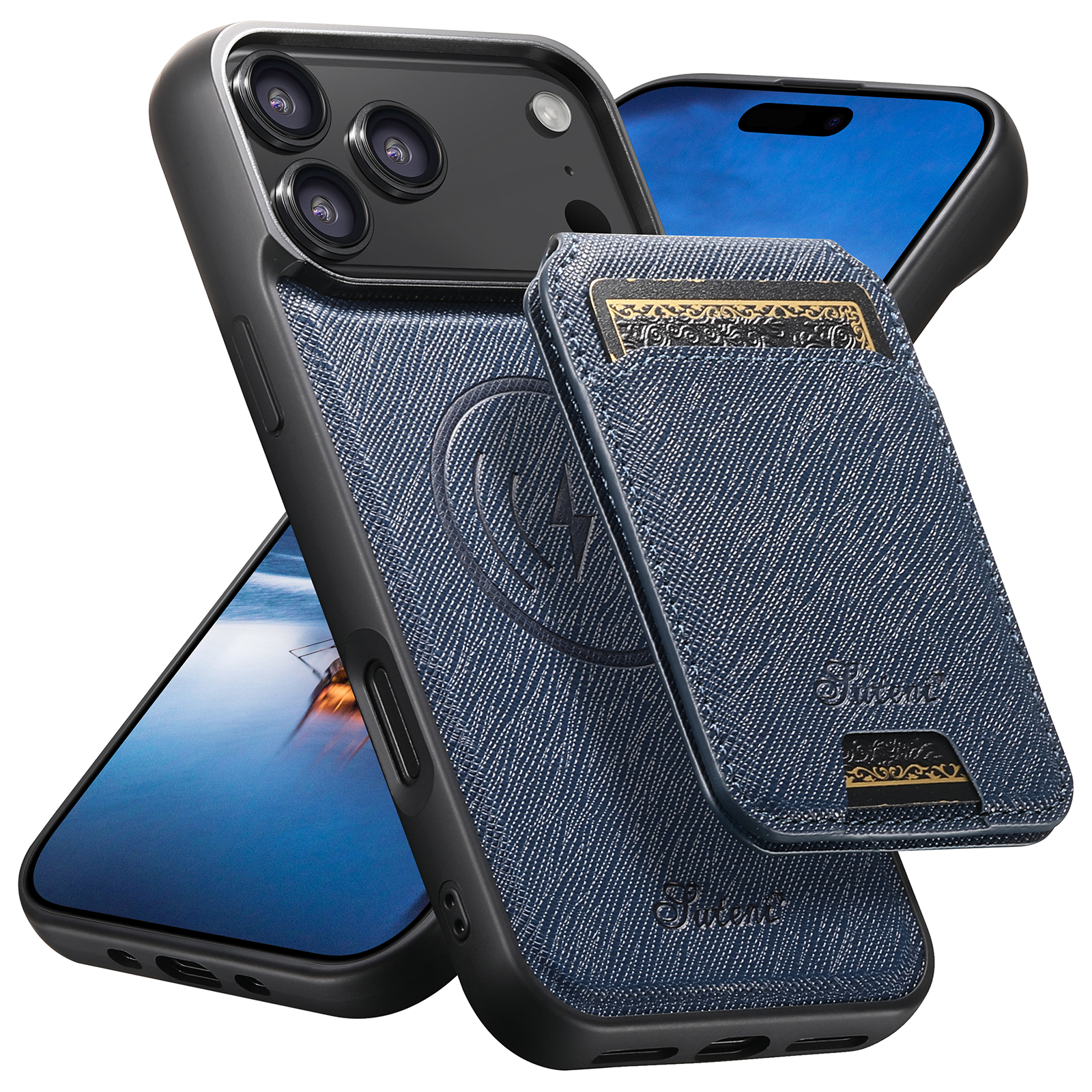 SUTENI H18SZ Phone Case Wireless Charging Magnet Card Holder Stand Faux Leather For iPhone 17 Pro Max 16 Plus 15 14 13 12