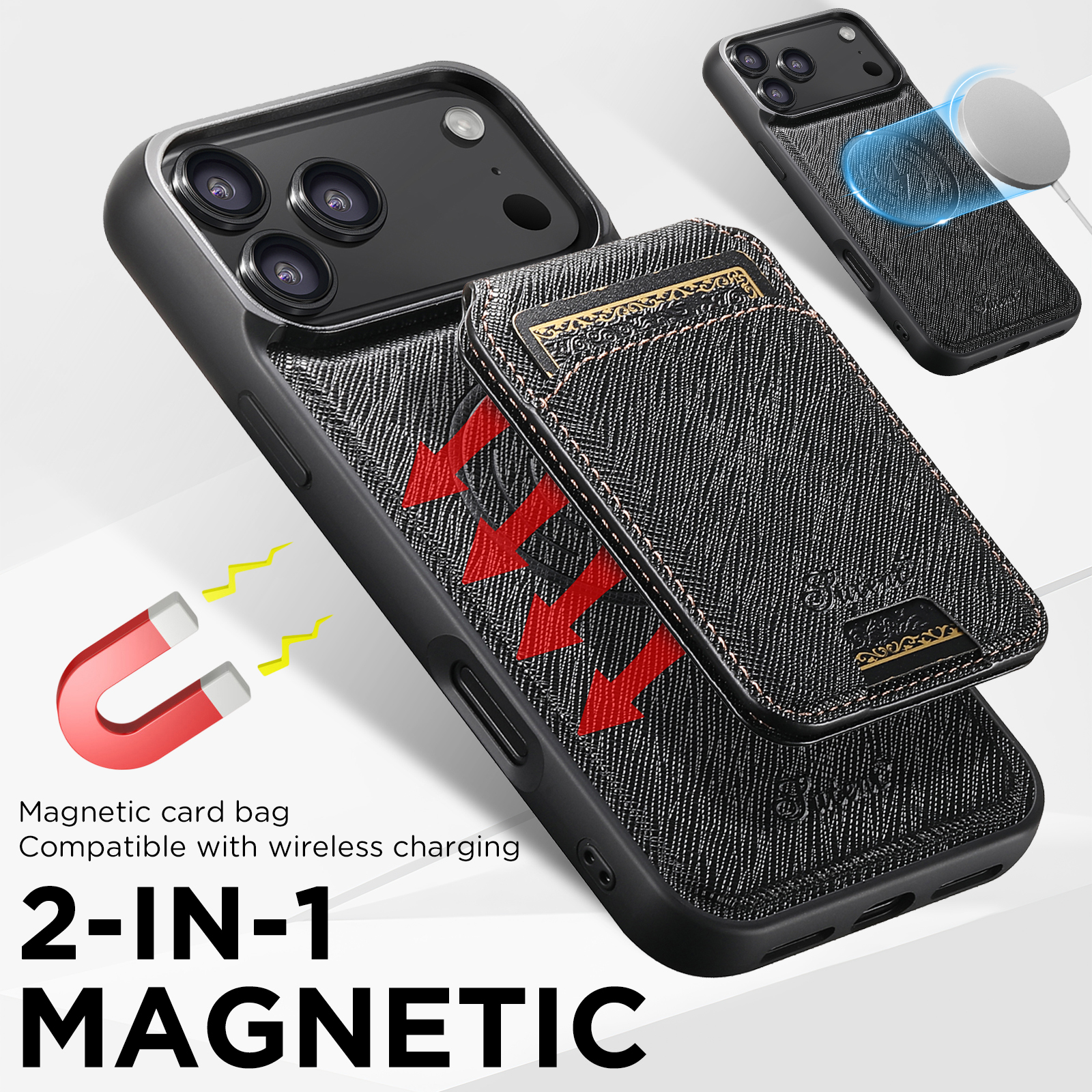SUTENI H18SZ Phone Case Wireless Charging Magnet Card Holder Stand Faux Leather For iPhone 17 Pro Max 16 Plus 15 14 13 12