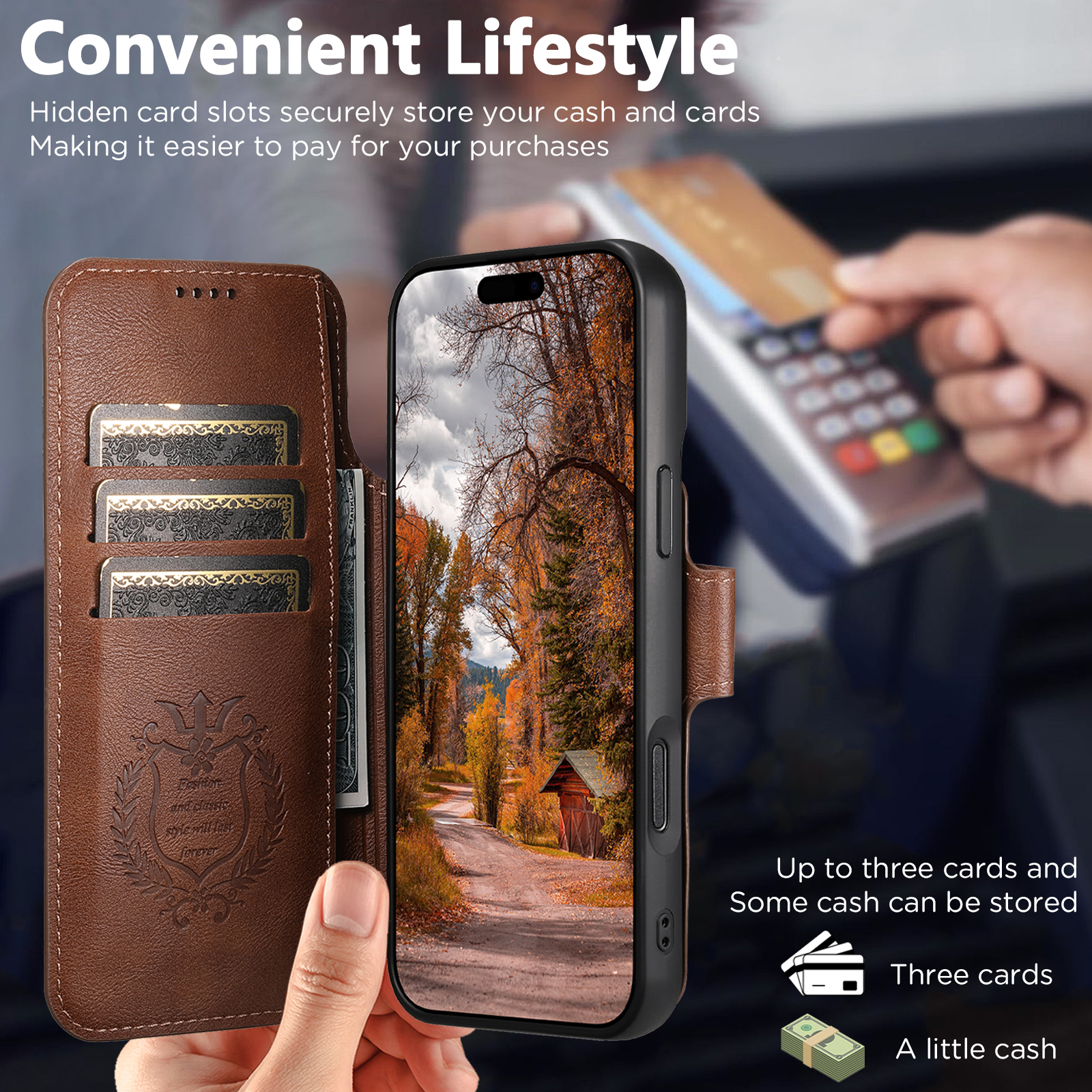 SUTENI Q05 Faux Leather Wireless Charging Card Holder Stand Wallet Magnetic Flip Cover Phone Case For iPhone 17 Pro Max 16 Plus 15 14 13 12
