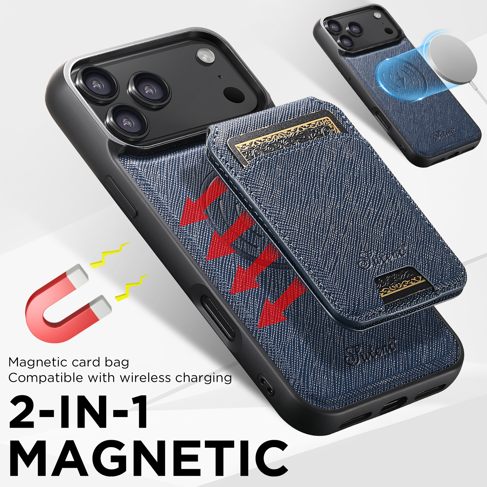 SUTENI H18SZ Phone Case Wireless Charging Magnet Card Holder Stand Faux Leather For iPhone 17 Pro Max 16 Plus 15 14 13 12