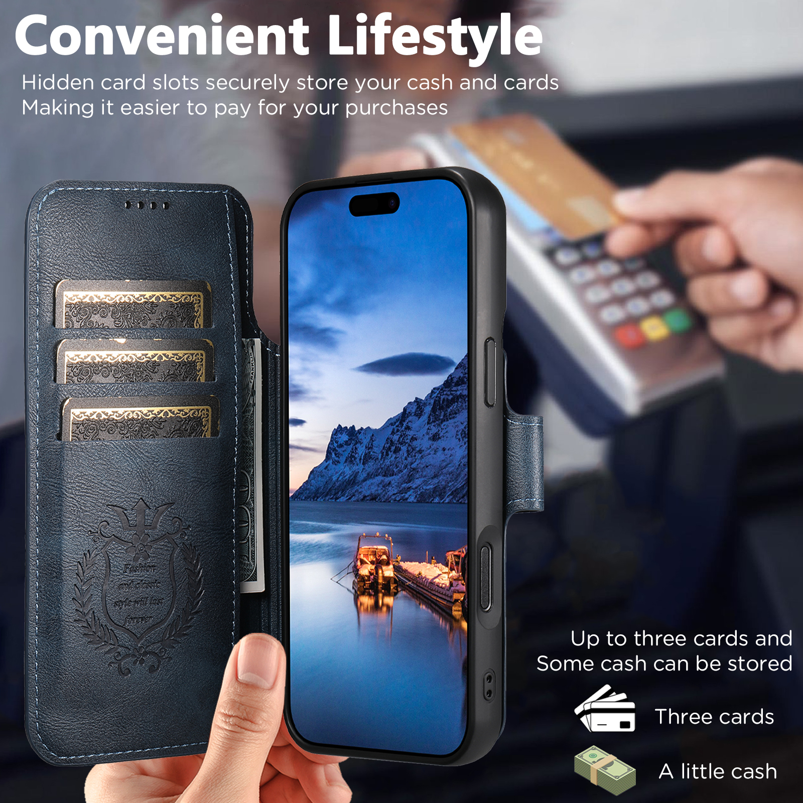 SUTENI Q05 Faux Leather Wireless Charging Card Holder Stand Wallet Magnetic Flip Cover Phone Case For iPhone 17 Pro Max 16 Plus 15 14 13 12