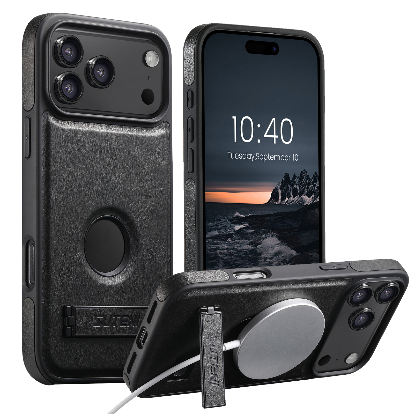 SUTENI G2YL Luxury Faux Leather Phone Case Stand Magnet Wireless Charging Smooth Surface For iPhone 17 Pro Max 16 Plus 15 14 13 12