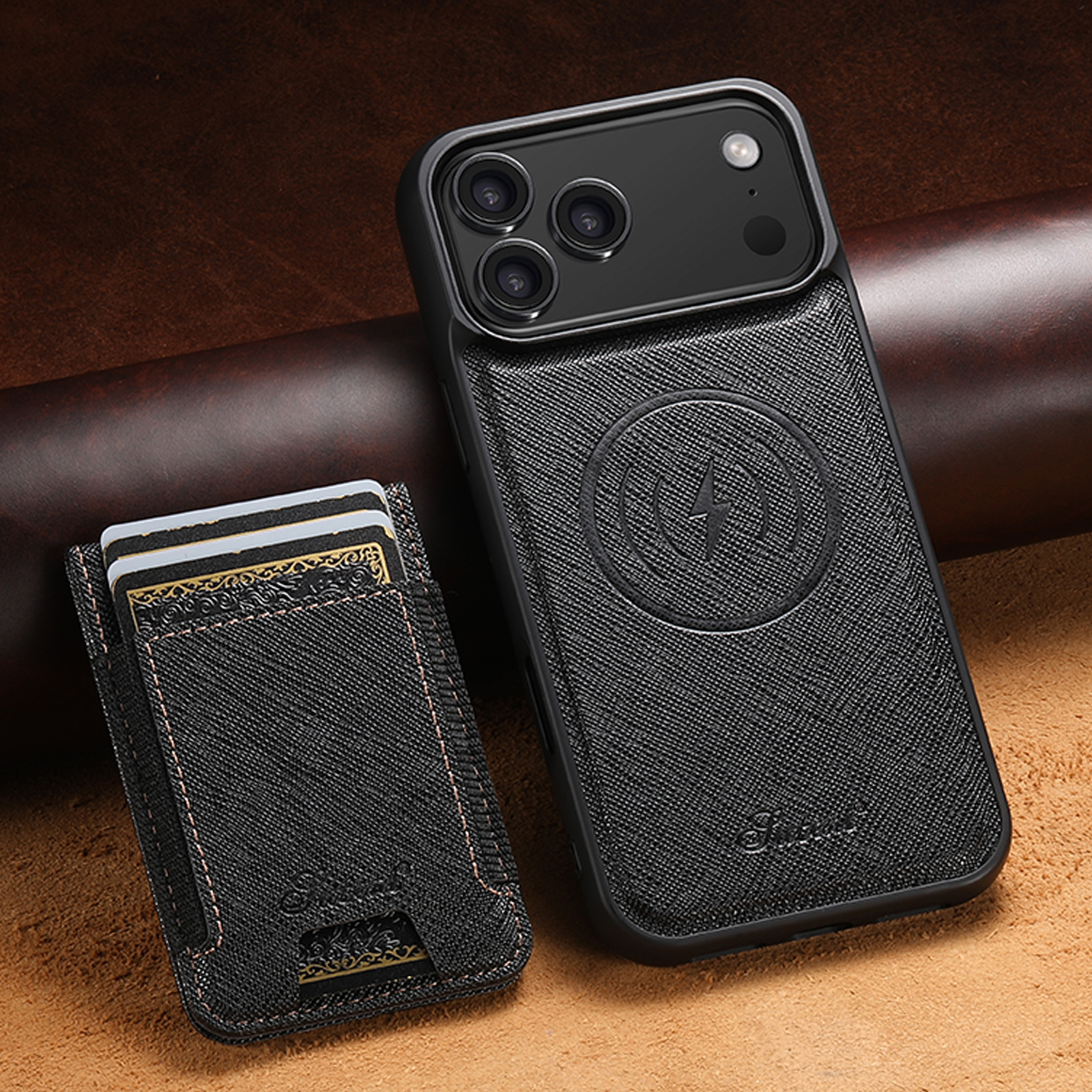 SUTENI H17SZ Wireless Charging Magnet Phone Case Card Holder Stand Faux Leather For iPhone 17 Pro Max 16 Plus 15 14 13 12