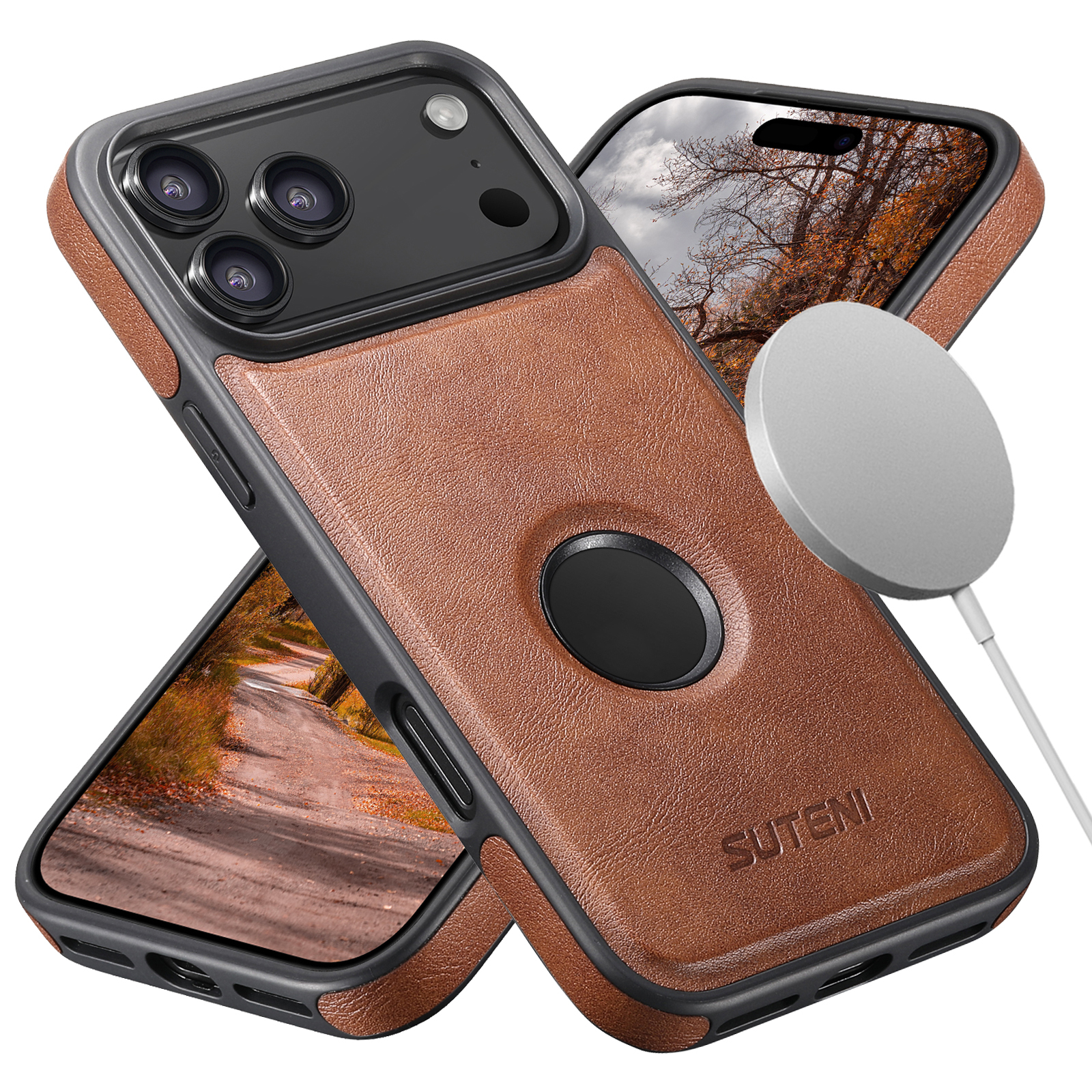 SUTENI G1 Wireless Charging Luxury Faux Leather Magnet Phone Case For iPhone 17 Pro Max 16 Plus 15 14 13 12