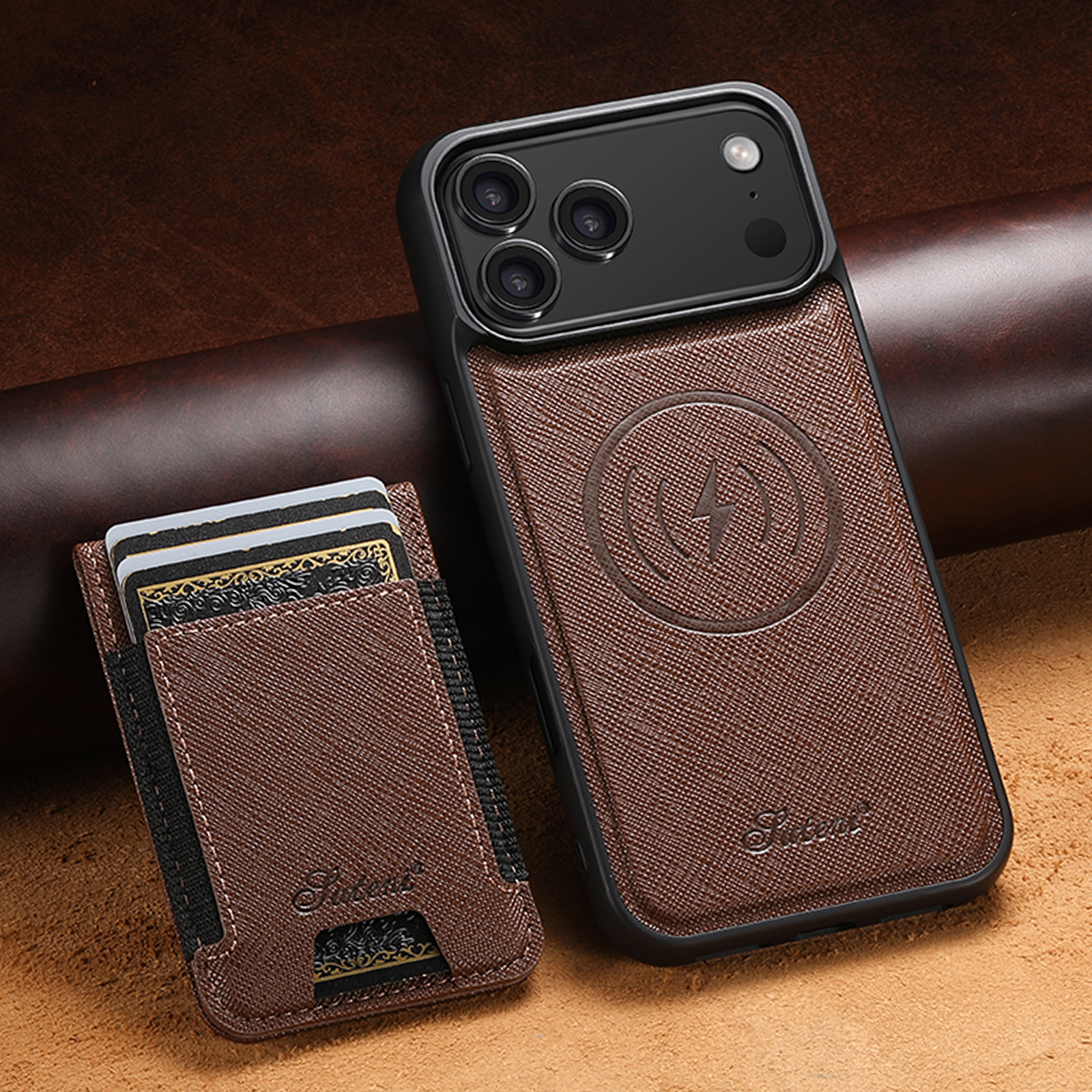 SUTENI H17SZ Wireless Charging Magnet Phone Case Card Holder Stand Faux Leather For iPhone 17 Pro Max 16 Plus 15 14 13 12