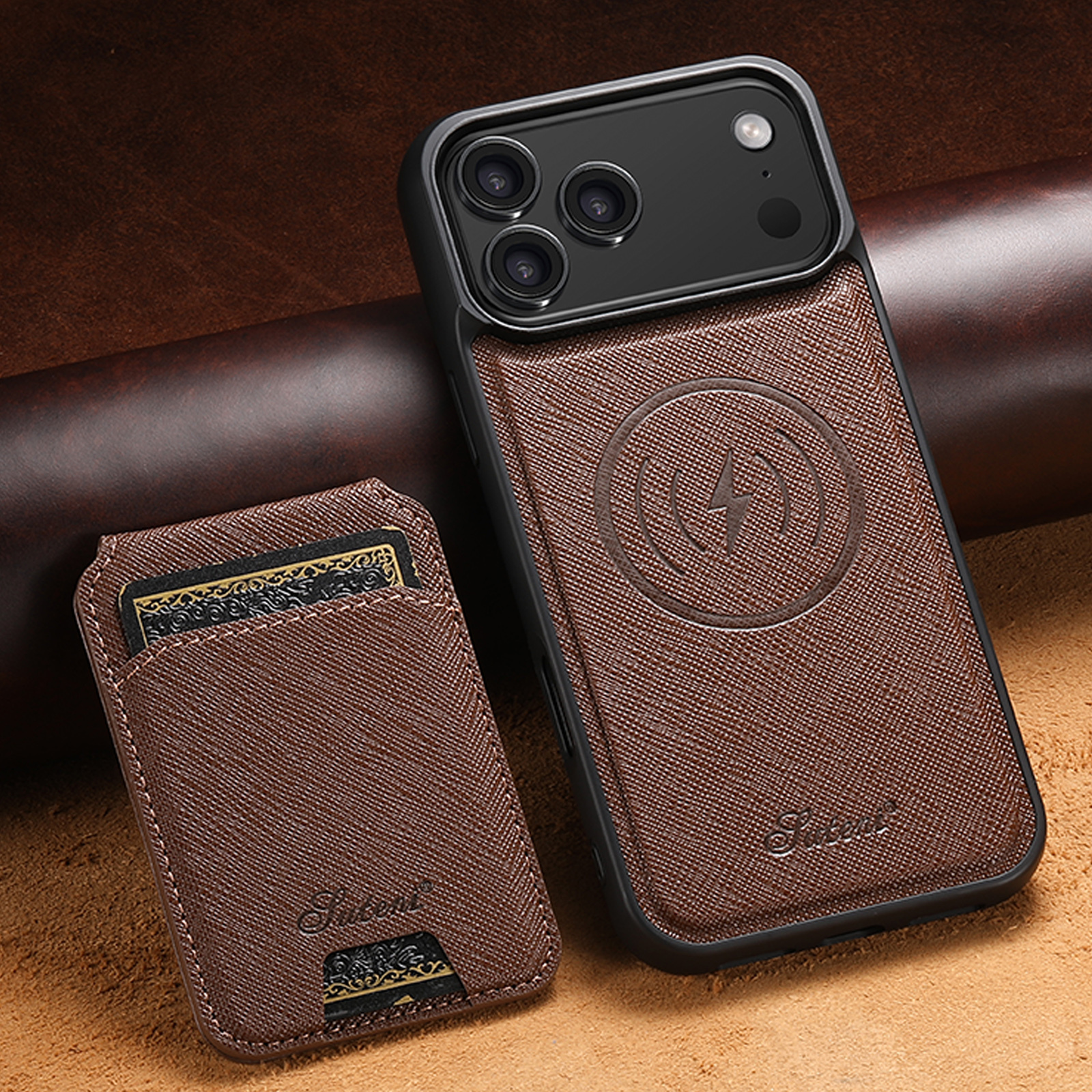 SUTENI H18SZ Phone Case Wireless Charging Magnet Card Holder Stand Faux Leather For iPhone 17 Pro Max 16 Plus 15 14 13 12