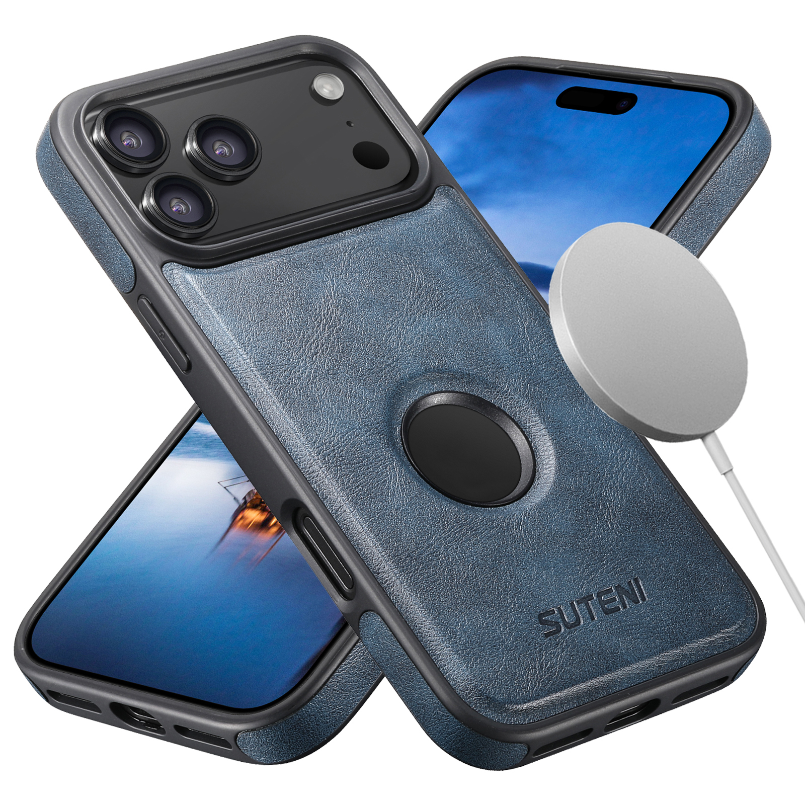 SUTENI G1 Wireless Charging Luxury Faux Leather Magnet Phone Case For iPhone 17 Pro Max 16 Plus 15 14 13 12
