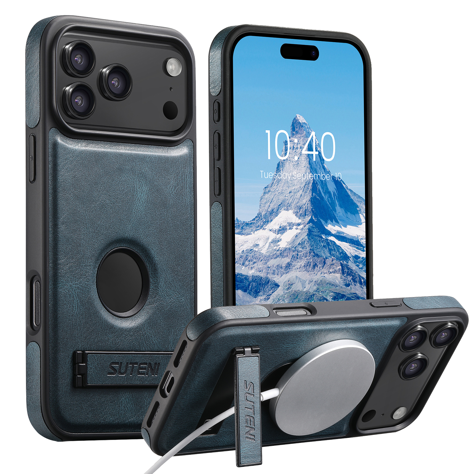 SUTENI G2YL Luxury Faux Leather Phone Case Stand Magnet Wireless Charging Smooth Surface For iPhone 17 Pro Max 16 Plus 15 14 13 12