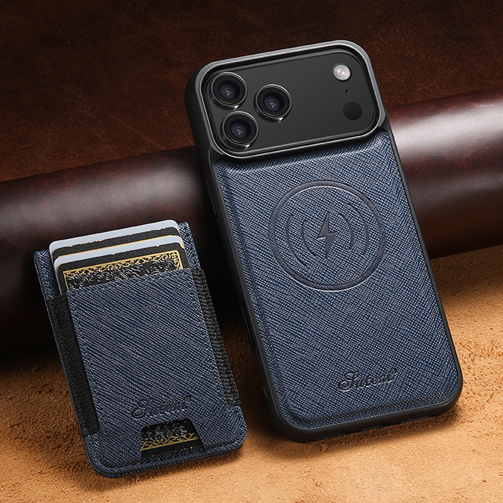 SUTENI H17SZ Wireless Charging Magnet Phone Case Card Holder Stand Faux Leather For iPhone 17 Pro Max 16 Plus 15 14 13 12
