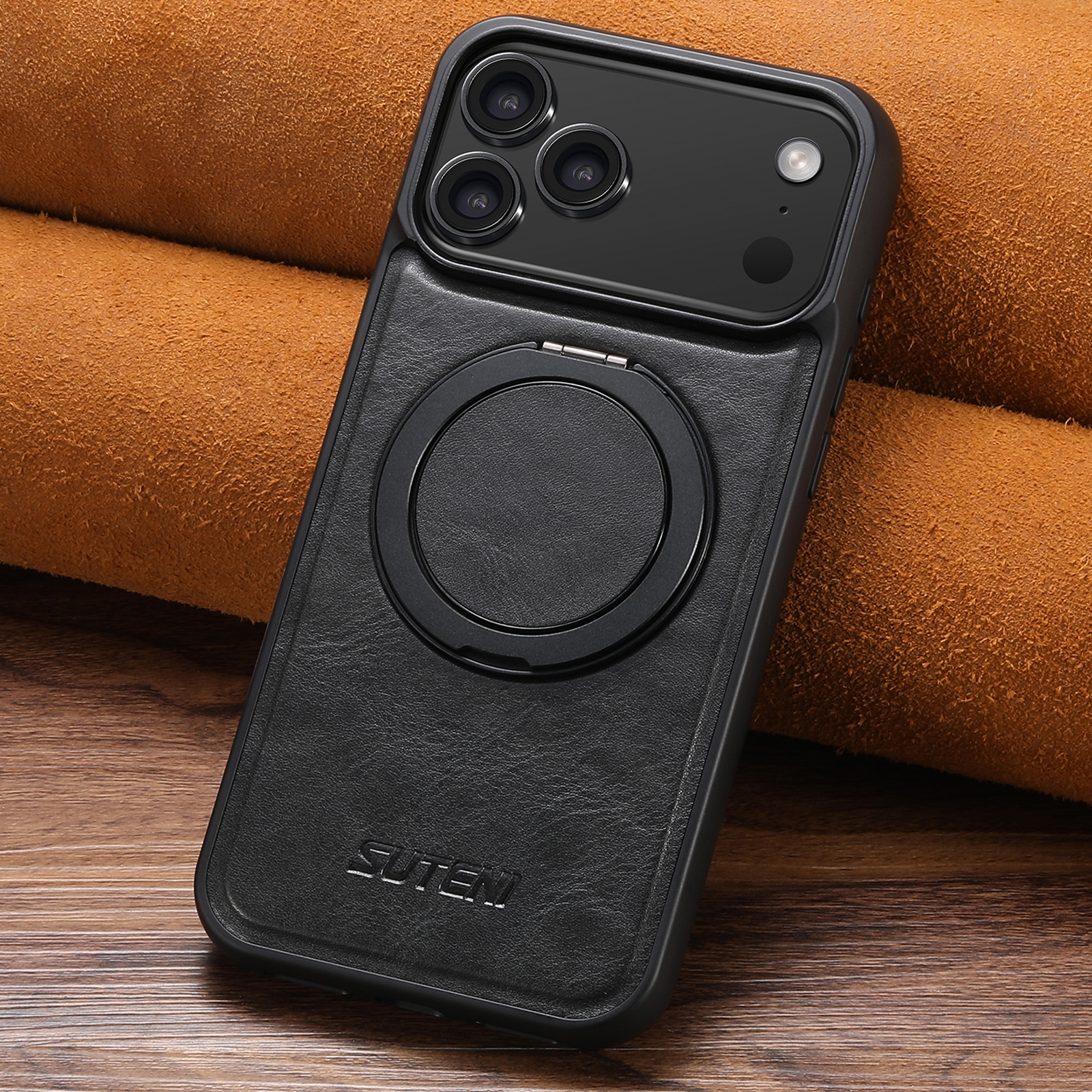 SUTENI G3YL Oil Wax PU Leather Magnet Wireless Charging Phone Case 360° Rotating Stand Buckle For iPhone 16 Pro Max 15 Plus 14 Pro 13 12