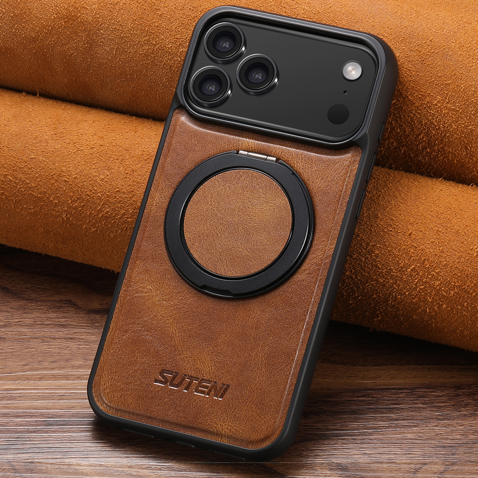 SUTENI G3YL Oil Wax Faux Leather Magnet Wireless Charging Phone Case 360° Rotating Stand Buckle For iPhone 17 Pro Max 16 Plus 15 14 13 12