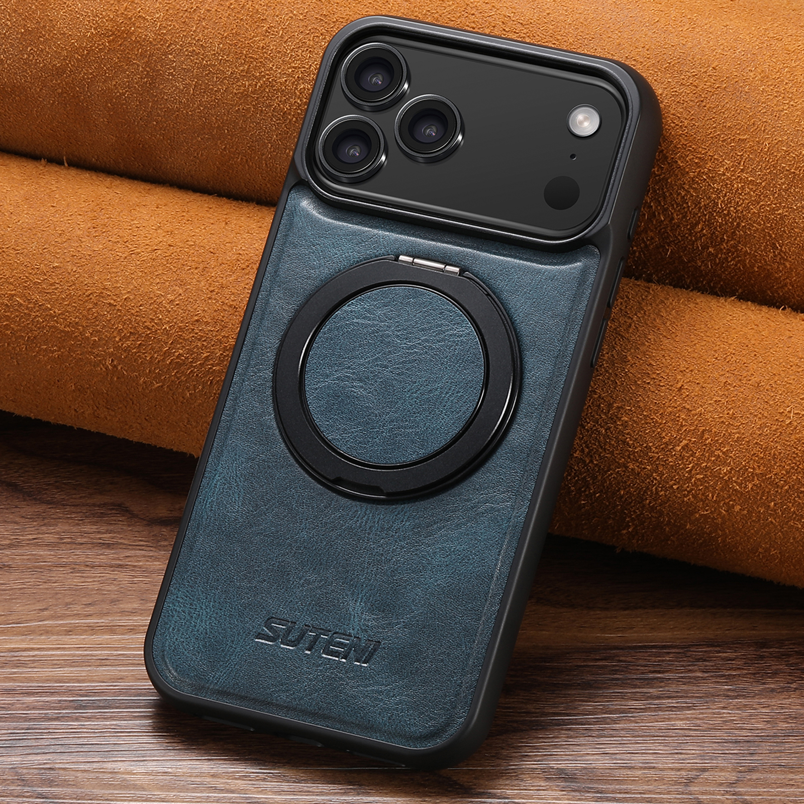 SUTENI G3YL Oil Wax PU Leather Magnet Wireless Charging Phone Case 360° Rotating Stand Buckle For iPhone 16 Pro Max 15 Plus 14 Pro 13 12