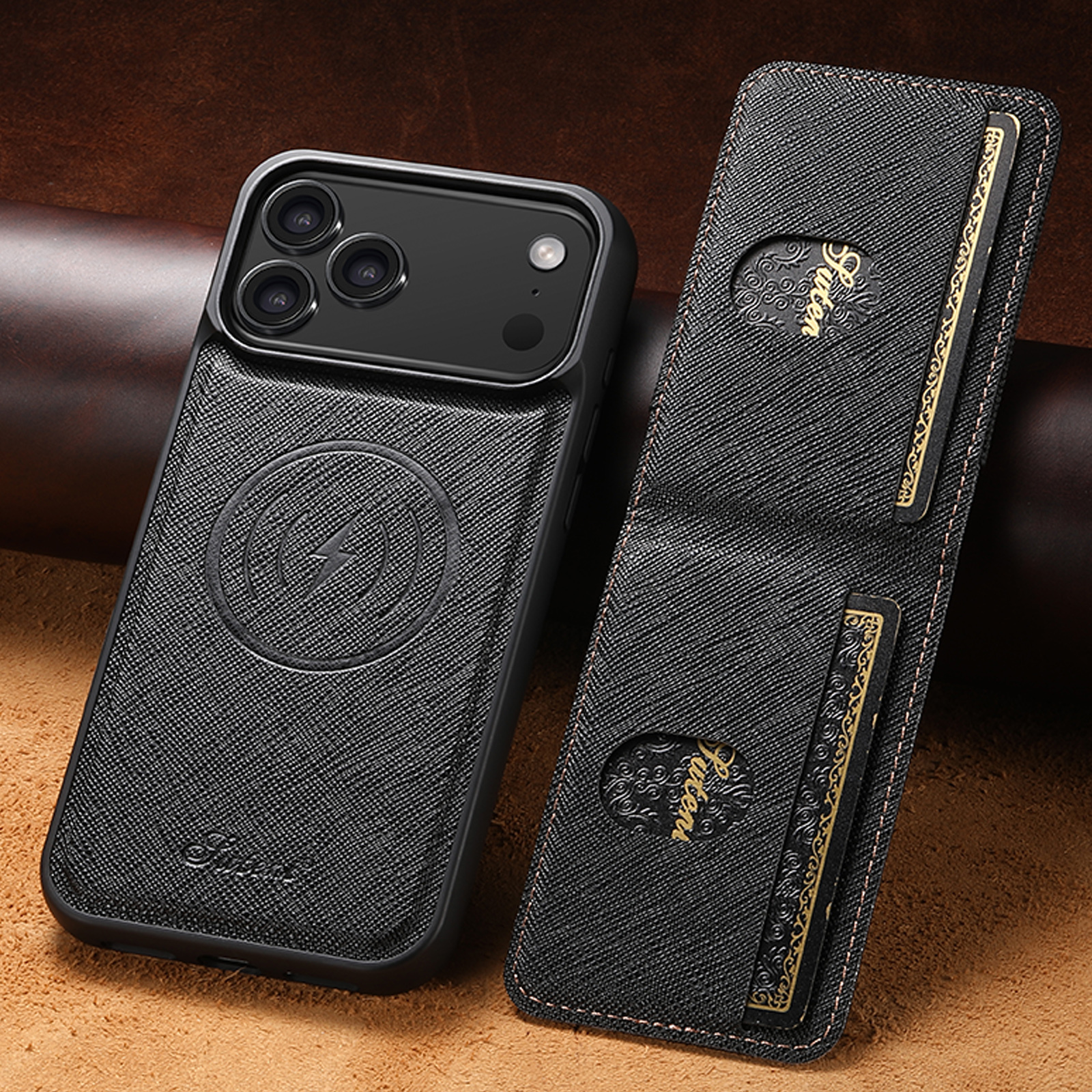 SUTENI H17SZ Wireless Charging Magnet Phone Case Card Holder Stand Faux Leather For iPhone 17 Pro Max 16 Plus 15 14 13 12