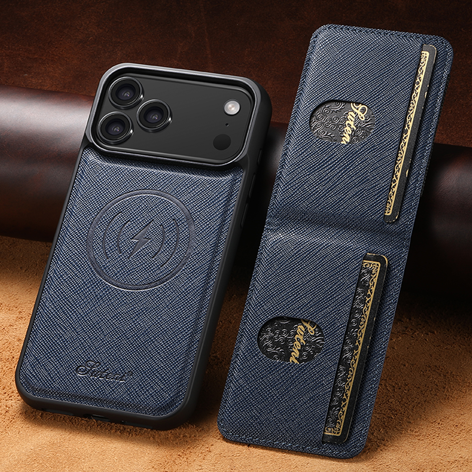 SUTENI H17SZ Wireless Charging Magnet Phone Case Card Holder Stand Faux Leather For iPhone 17 Pro Max 16 Plus 15 14 13 12