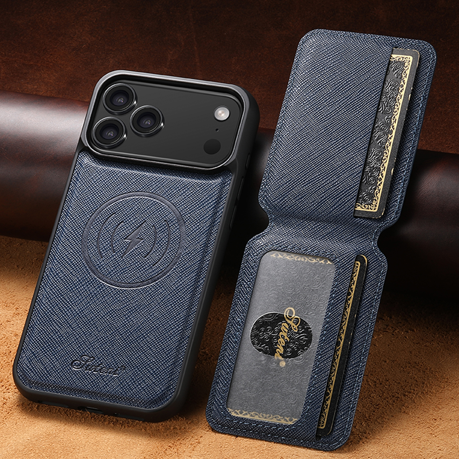 SUTENI H18SZ Phone Case Wireless Charging Magnet Card Holder Stand Faux Leather For iPhone 17 Pro Max 16 Plus 15 14 13 12
