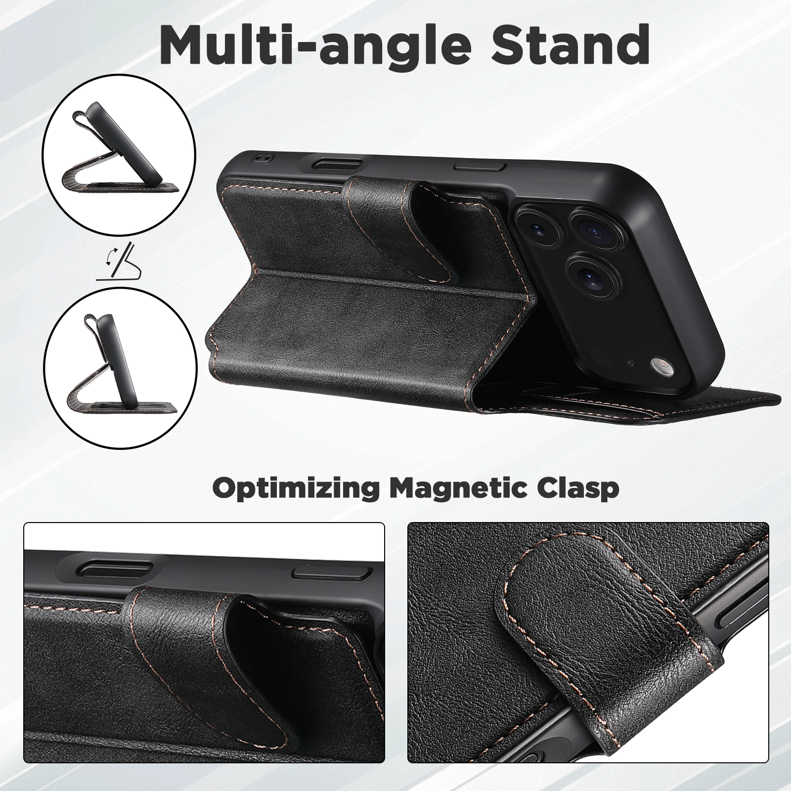 SUTENI Q05 Faux Leather Wireless Charging Card Holder Stand Wallet Magnetic Flip Cover Phone Case For iPhone 17 Pro Max 16 Plus 15 14 13 12