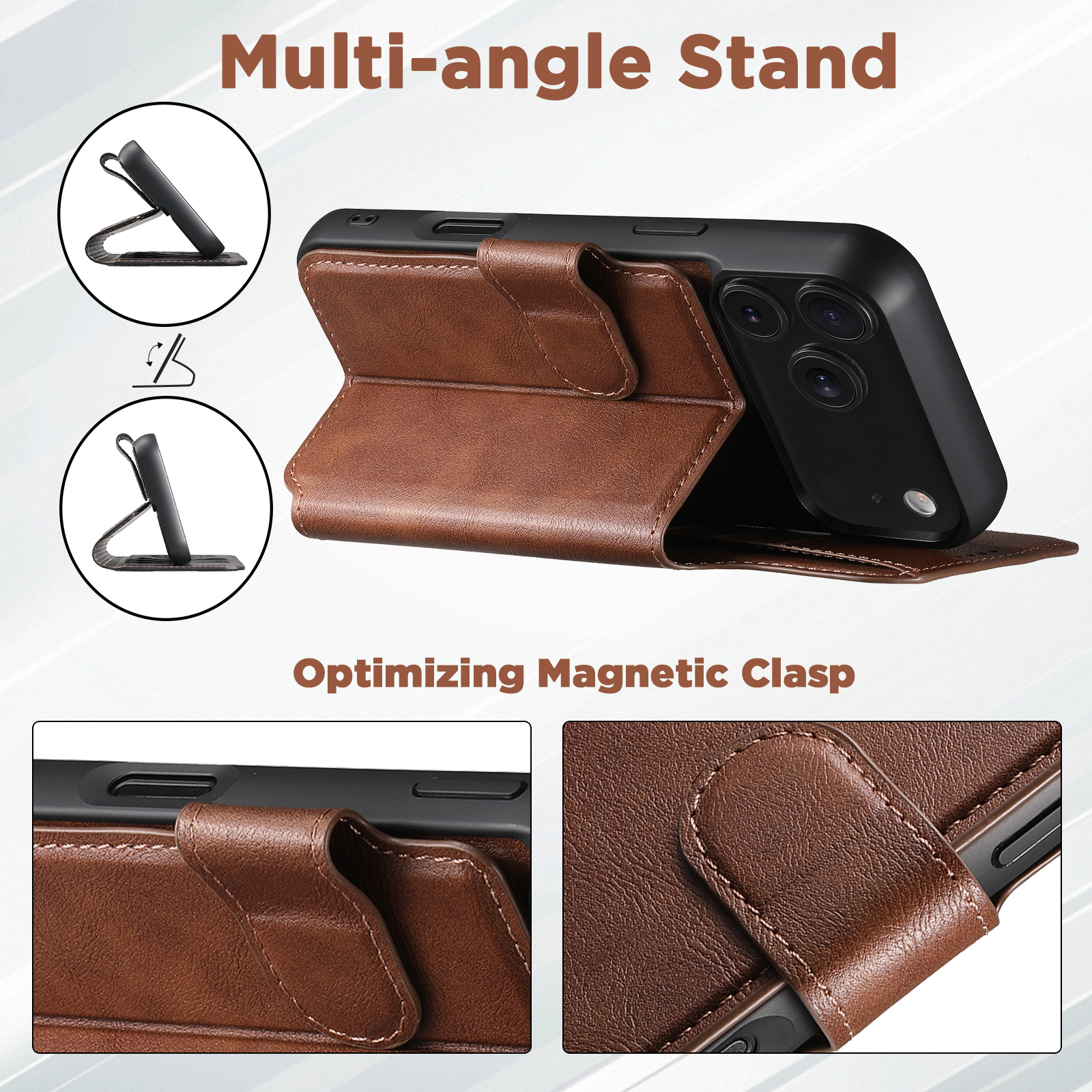 SUTENI Q05 Faux Leather Wireless Charging Card Holder Stand Wallet Magnetic Flip Cover Phone Case For iPhone 17 Pro Max 16 Plus 15 14 13 12