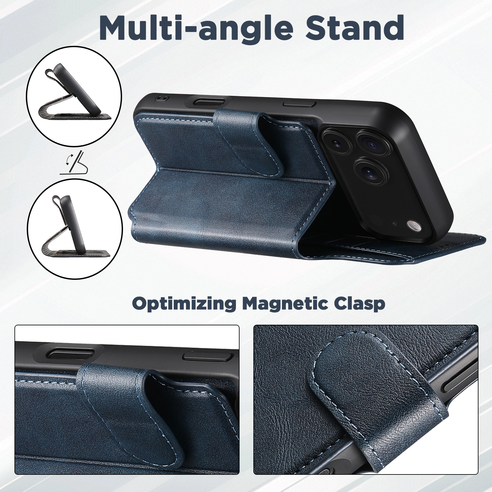 SUTENI Q05 Faux Leather Wireless Charging Card Holder Stand Wallet Magnetic Flip Cover Phone Case For iPhone 17 Pro Max 16 Plus 15 14 13 12