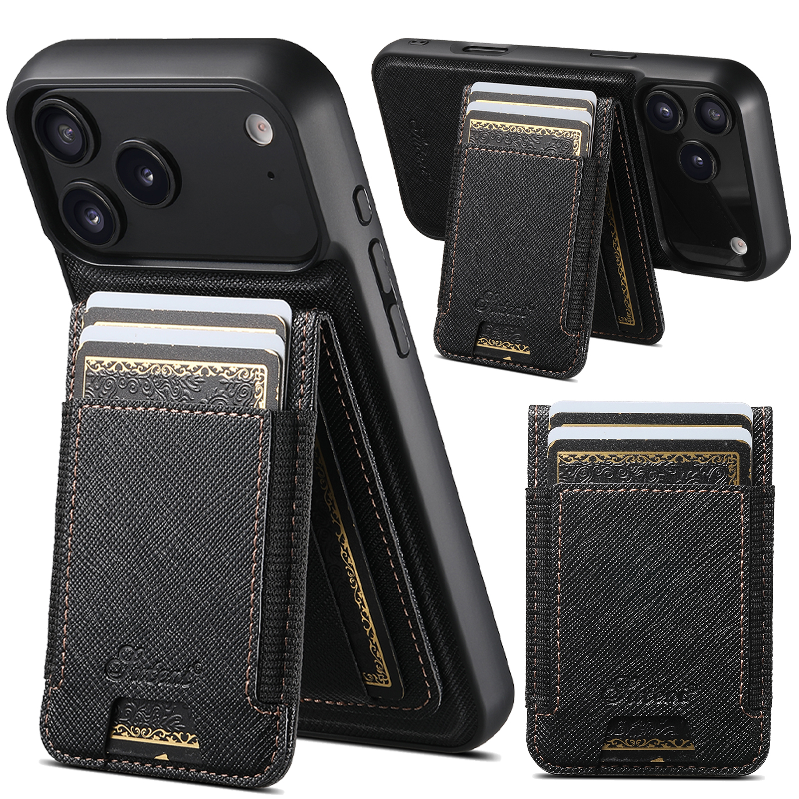 SUTENI H17SZ Wireless Charging Magnet Phone Case Card Holder Stand Faux Leather For iPhone 17 Pro Max 16 Plus 15 14 13 12