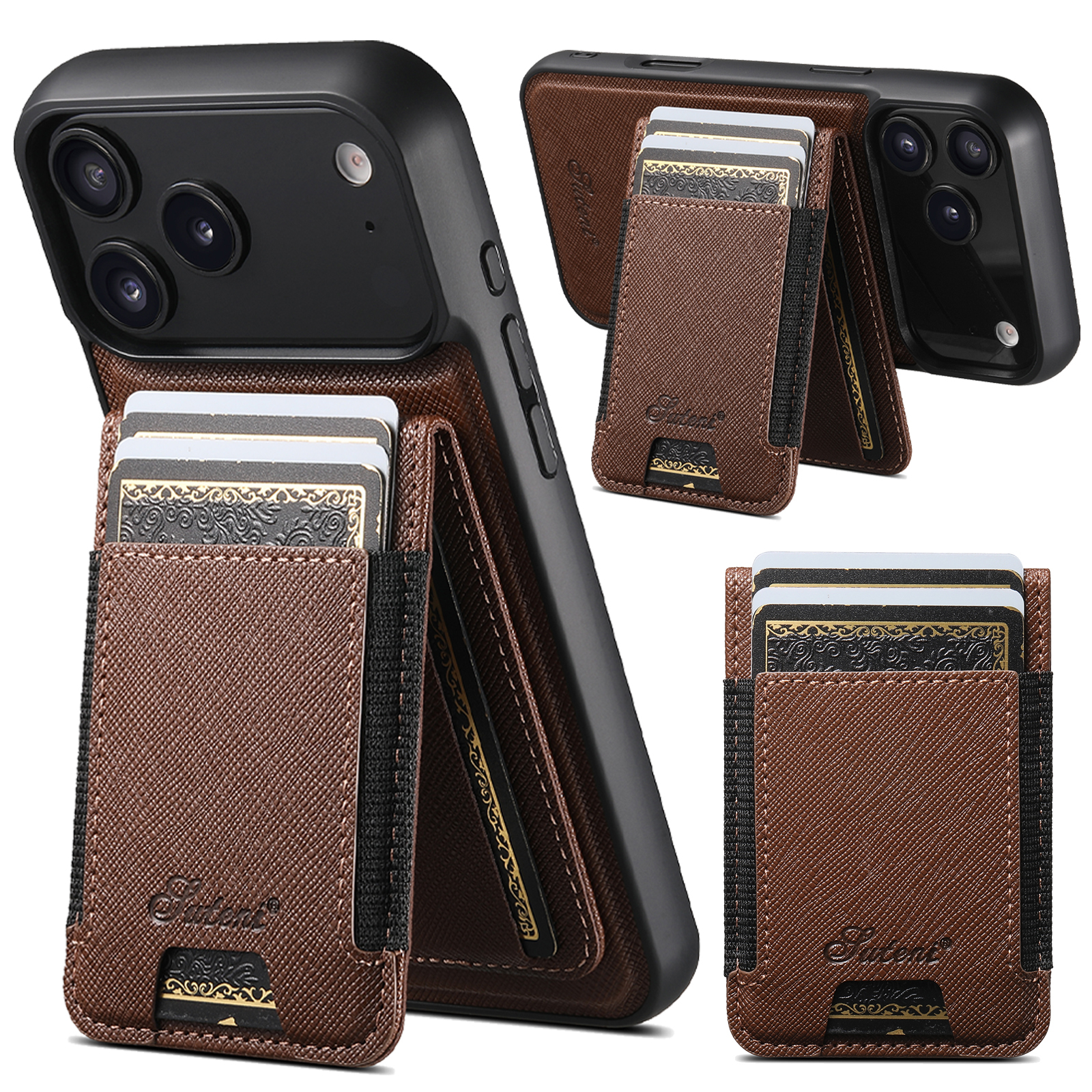 SUTENI H17SZ Wireless Charging Magnet Phone Case Card Holder Stand Faux Leather For iPhone 17 Pro Max 16 Plus 15 14 13 12