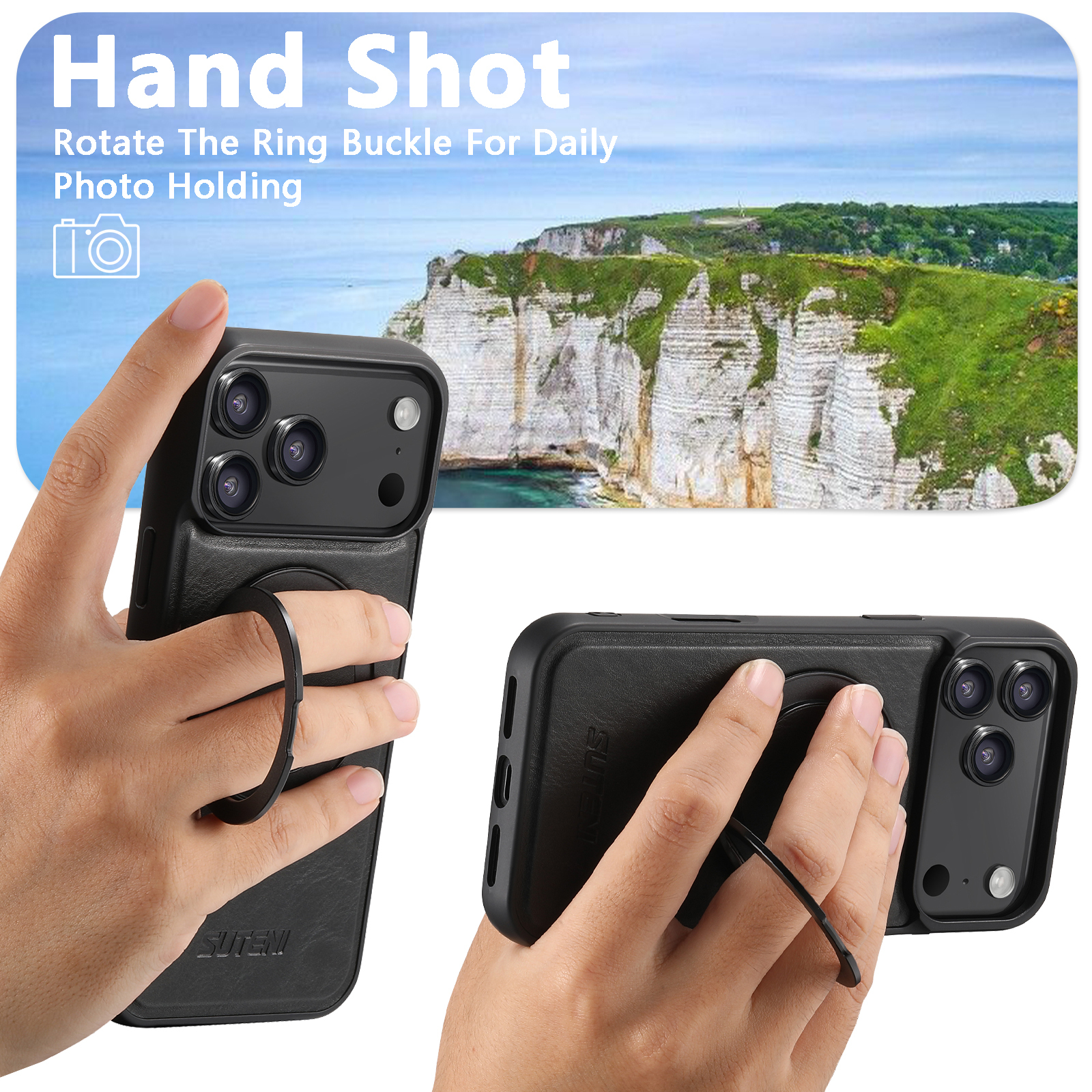 SUTENI G3YL Oil Wax PU Leather Magnet Wireless Charging Phone Case 360° Rotating Stand Buckle For iPhone 16 Pro Max 15 Plus 14 Pro 13 12