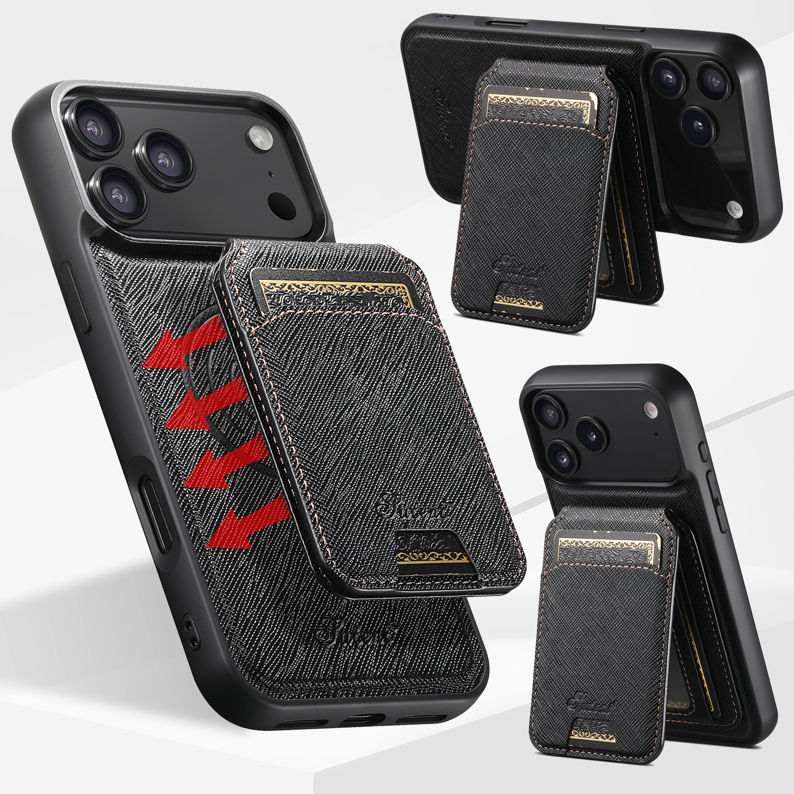 SUTENI H18SZ Phone Case Wireless Charging Magnet Card Holder Stand Faux Leather For iPhone 17 Pro Max 16 Plus 15 14 13 12