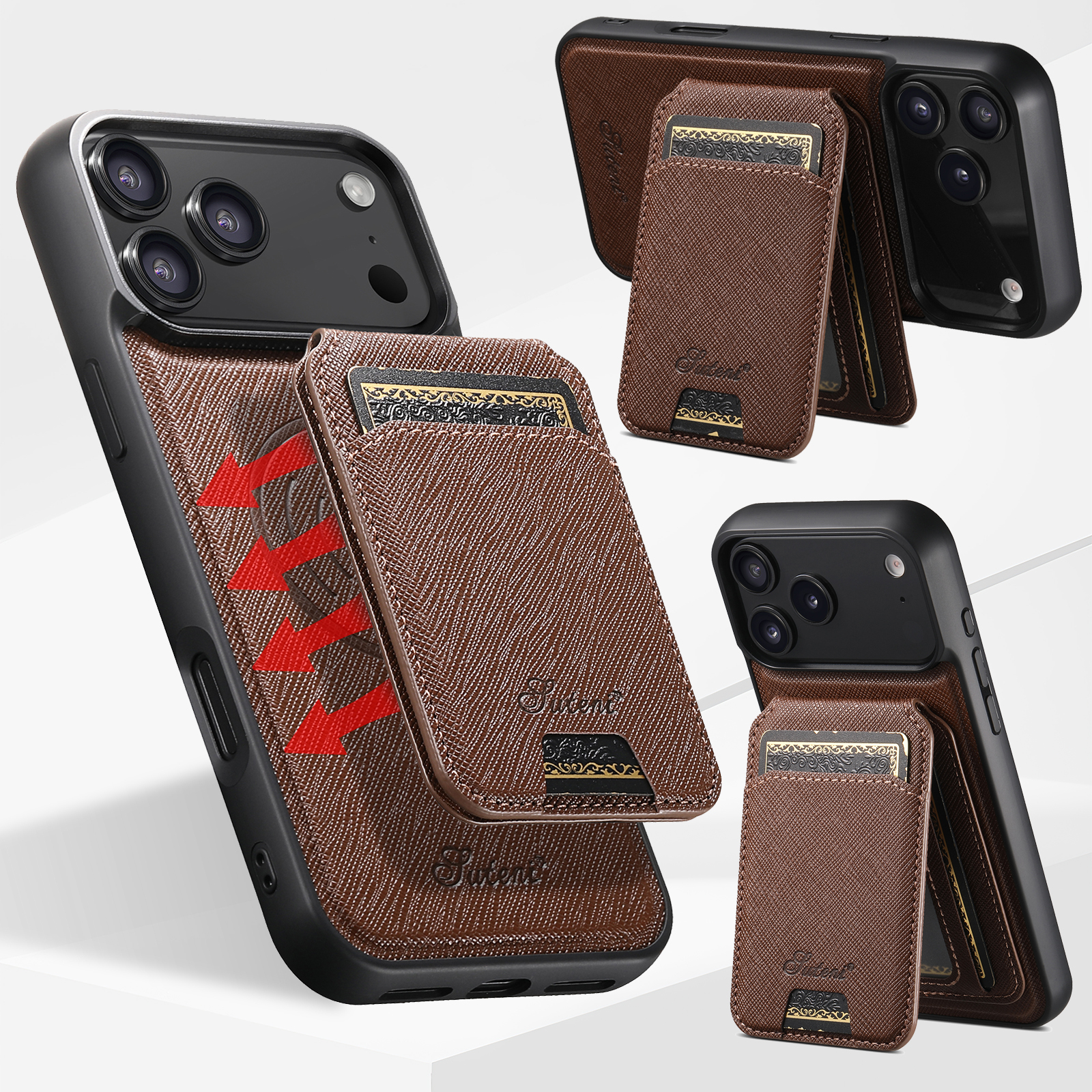 SUTENI H18SZ Phone Case Wireless Charging Magnet Card Holder Stand Faux Leather For iPhone 17 Pro Max 16 Plus 15 14 13 12