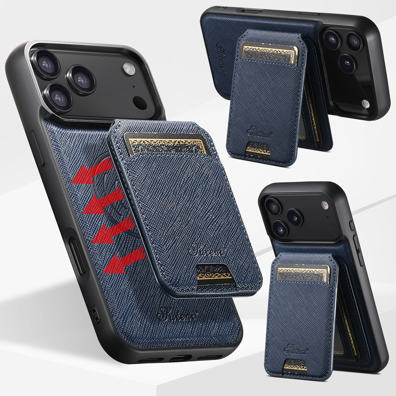 SUTENI H18SZ Phone Case Wireless Charging Magnet Card Holder Stand Faux Leather For iPhone 17 Pro Max 16 Plus 15 14 13 12