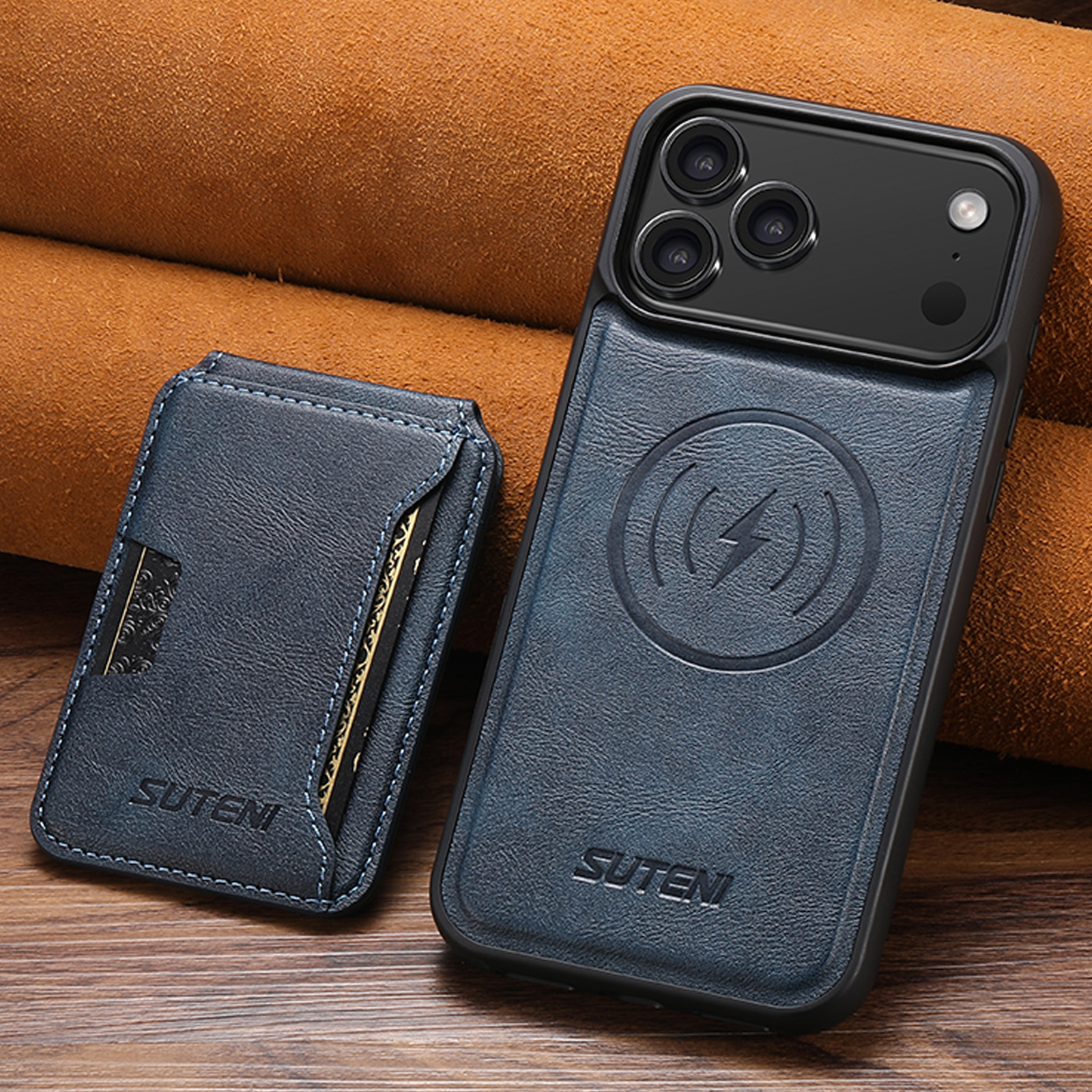 SUTENI M3 Wireless Charging Magnet Faux Leather Phone Case Card Holder Stand Smooth Surface Wallet 2-in-1 For iPhone 17 Pro Max 16 Plus 15 14 13 12