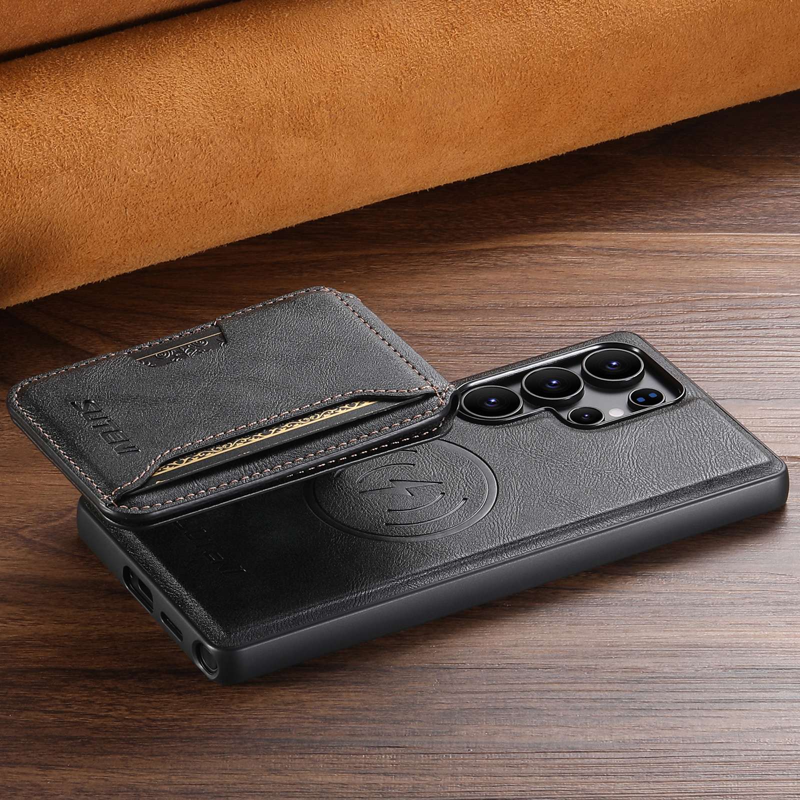 SUTENI M3 Wireless Charging Magnet Faux Leather Phone Case Card Holder Stand Smooth Surface Wallet 2-in-1 For Samsung S25Ultra S24 S23 S22