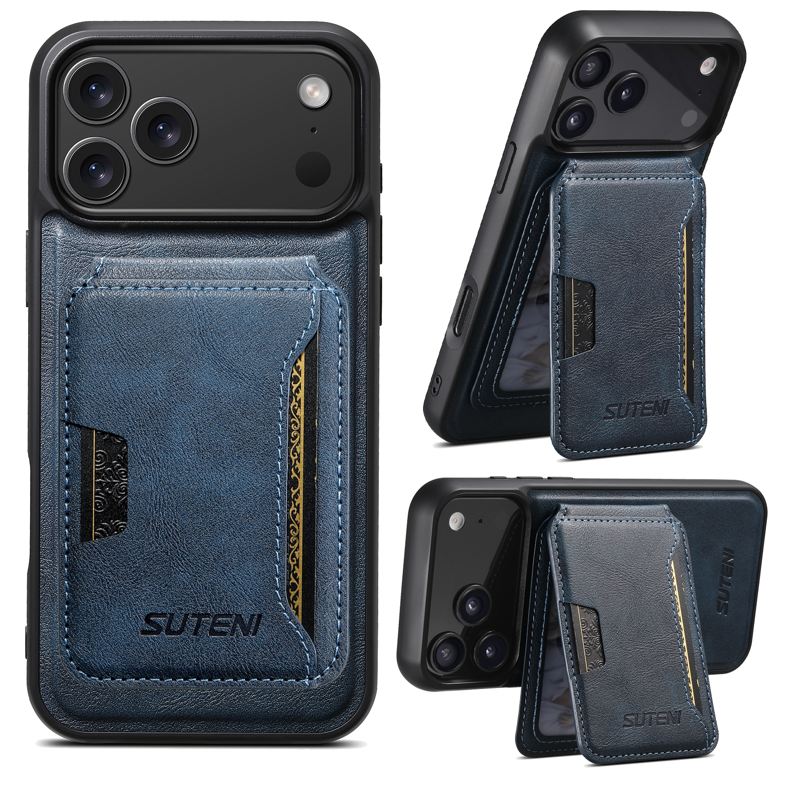 SUTENI M3 Wireless Charging Magnet Faux Leather Phone Case Card Holder Stand Smooth Surface Wallet 2-in-1 For iPhone 17 Pro Max 16 Plus 15 14 13 12