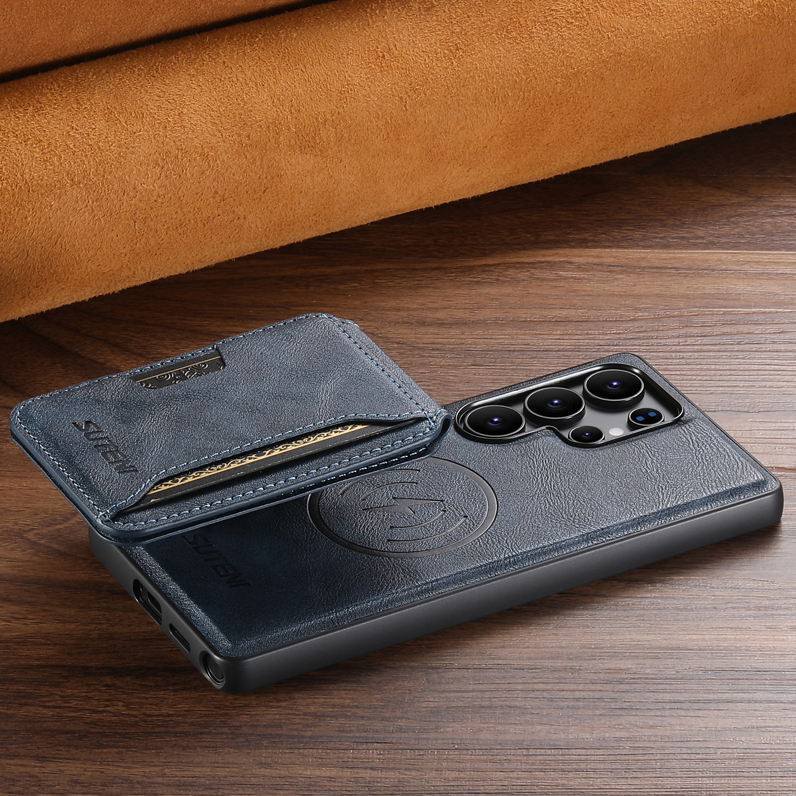 SUTENI M3 Wireless Charging Magnet Faux Leather Phone Case Card Holder Stand Smooth Surface Wallet 2-in-1 For Samsung S26Ultra S25 S24 S23 S22