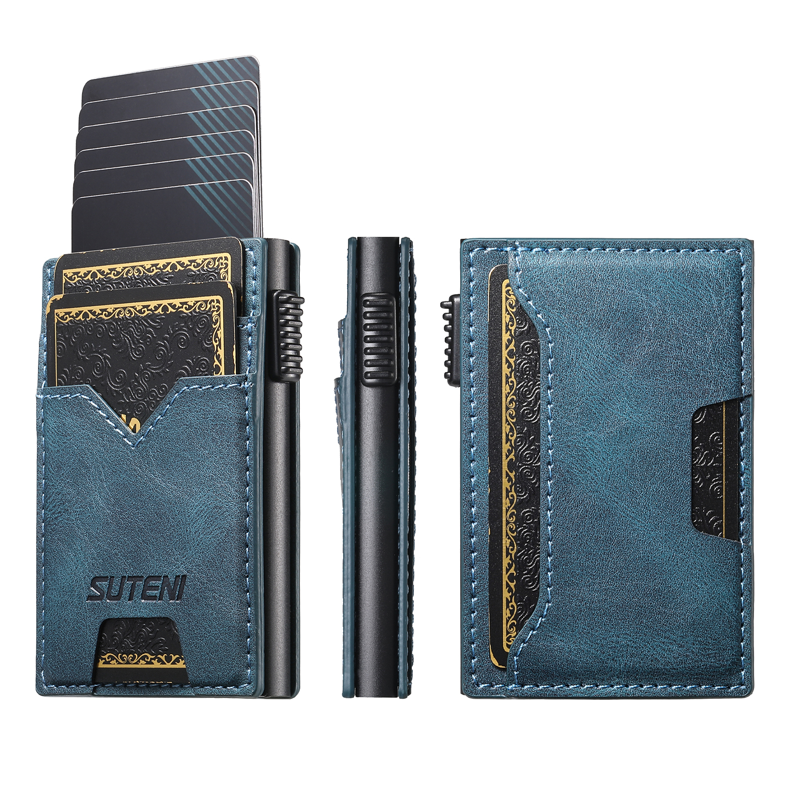 SUTENI KH5YL Card Slot Wallet Faux Leather Card Box Pressing The Button Automatically Ejects The Card
