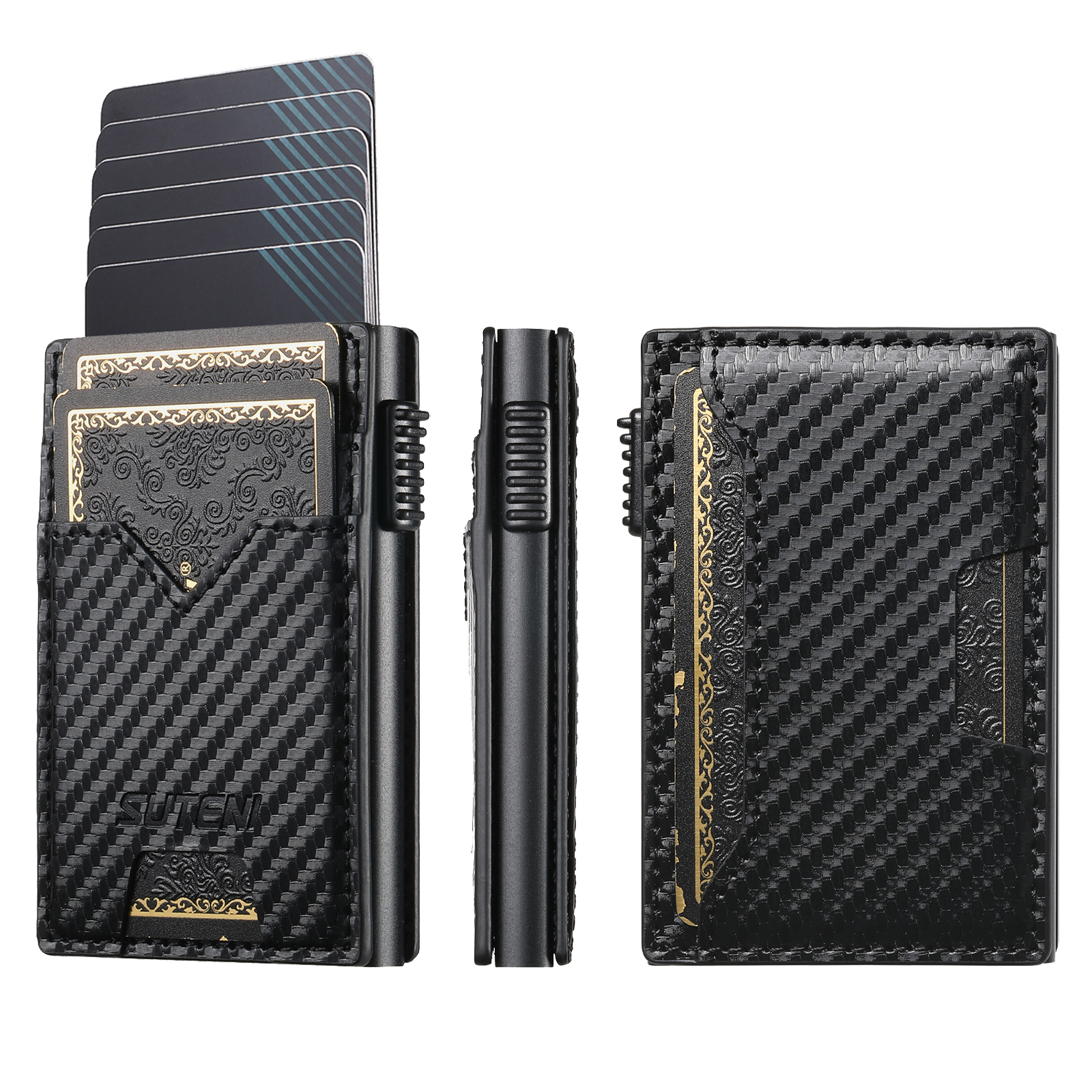 SUTENI KH5TXW Card Slot Wallet Faux Leather Card Box Pressing The Button Automatically Ejects The Card