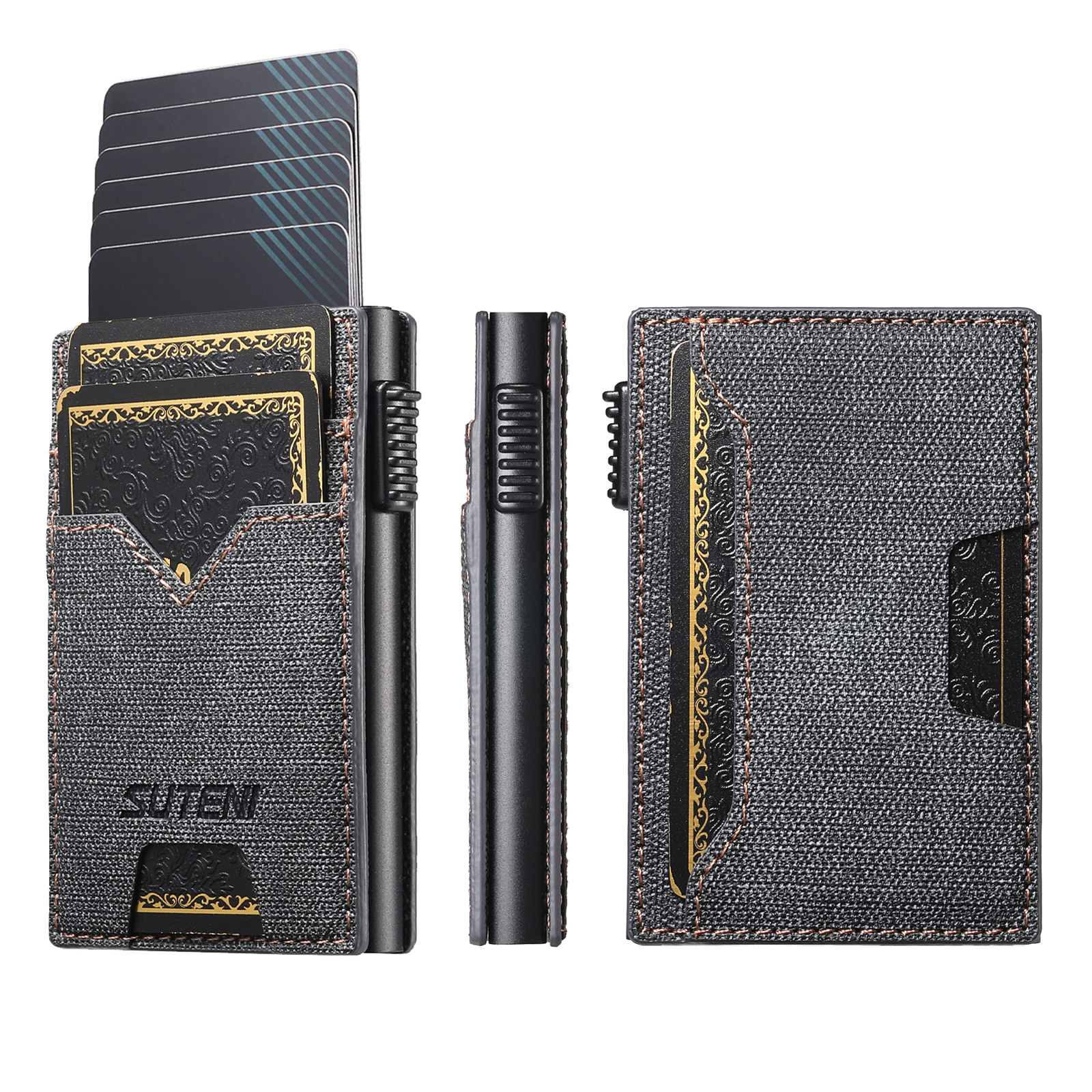 SUTENI KH5NZ Card Slot Wallet Faux Leather Card Box Pressing The Button Automatically Ejects The Card